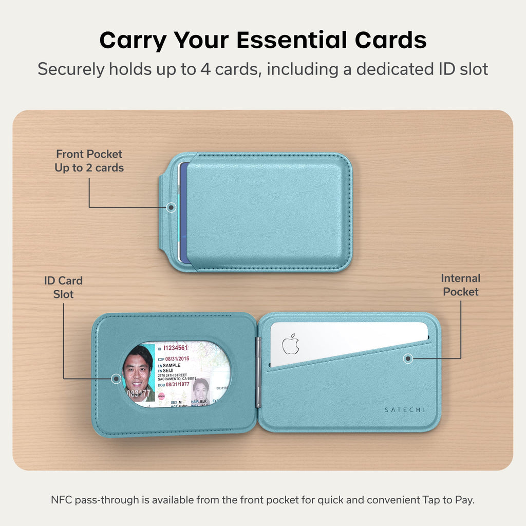 Satechi Magnetic Magsafe Wallet, Double Flap Stand Card Holder, 4 Slots with Front NFC Pass-Through, Adjustable Phone Attachment for iPhone 17/16/15/14/13/12, Travel Accessory