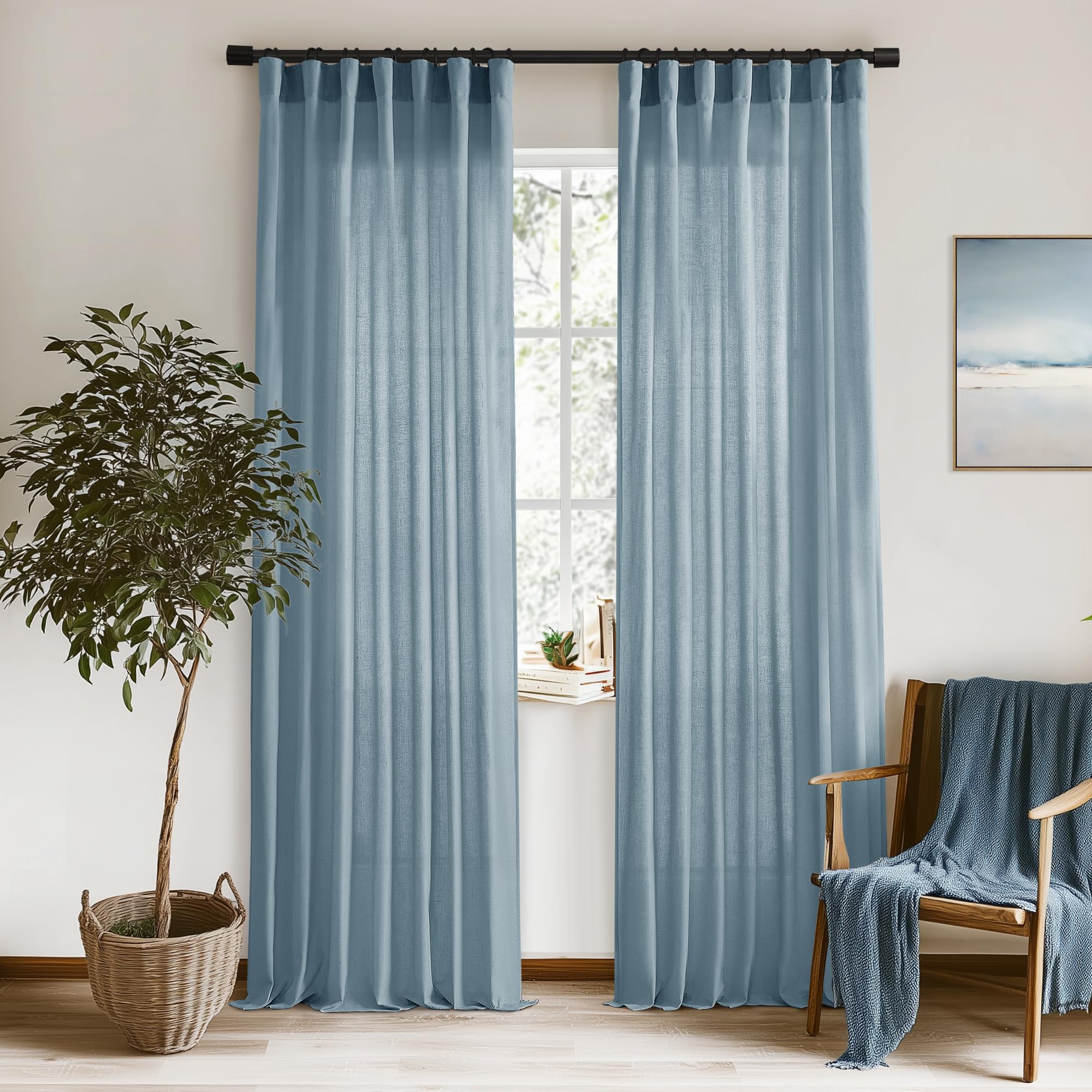 XTMYI 54 Inch Length Sheer Curtains 2 Panels Set for Bathroom,Linen Cotton Semi Privacy Boho Short Curtains for Kitchen Window Bedroom Living Room,40x54 in Long,Cream Ivory Off White
