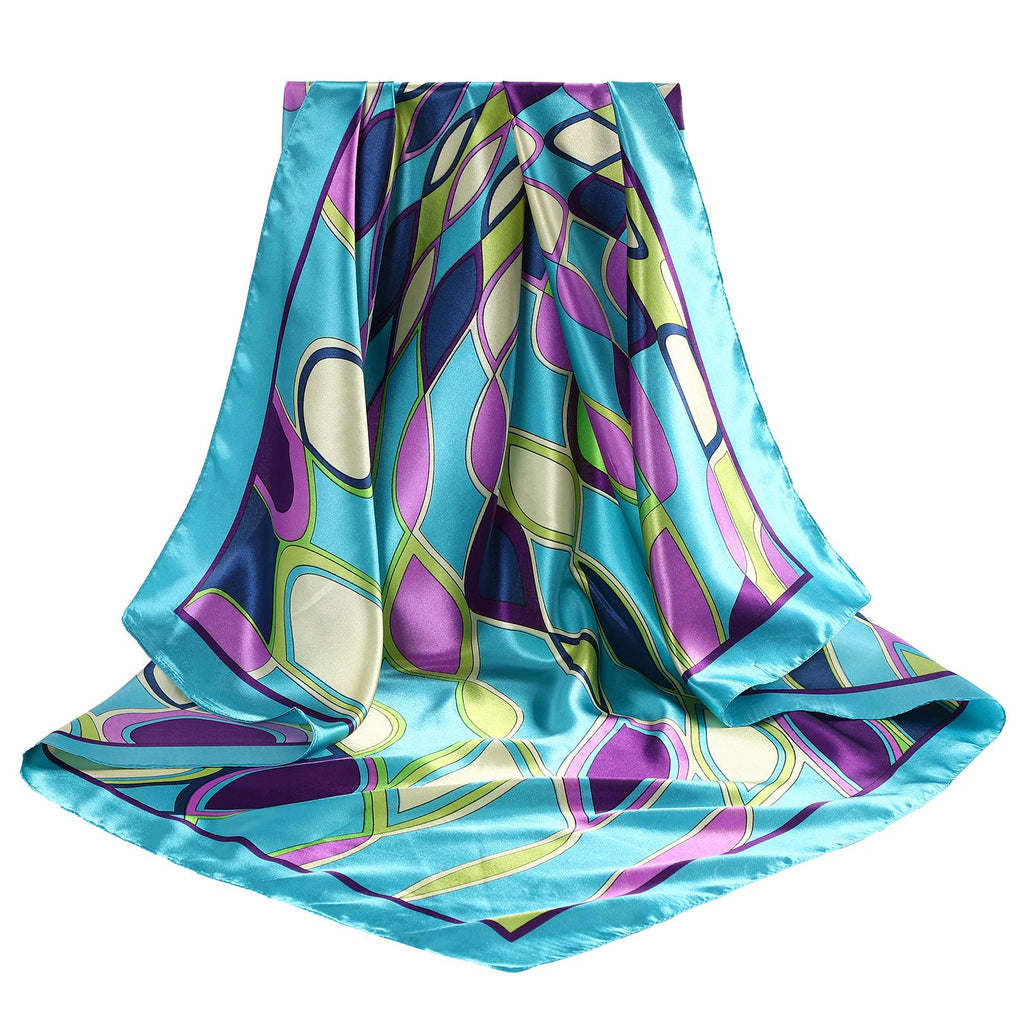 AWAYTR 35” Large Satin Square Head Scarf - 2Pcs Silk Like Floral Head Scarves Square Satin Hair Scarf Bandanas for Women