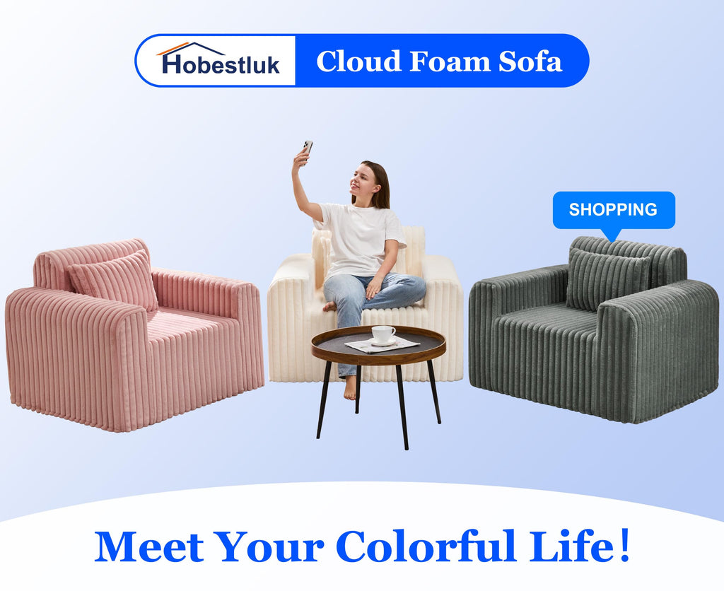 Hobestluk Single Sofa Foam Couch Sofa for Small Spaces Comfy Sofas with Removable Cover Furry Couch with Pillows for Living Room, Bedroom, Apartment, Office (Black, Standard)