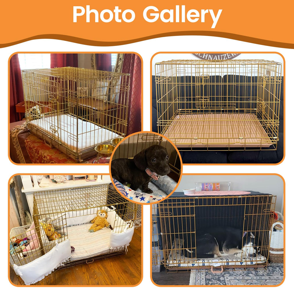 HOMEY PET 24" Gold Color Folding Design Dog Crate Puppy Ertra Small Breed Dog Kennels with Removable Floor Grid and Pull Out Tray, Dog Cage Copper Gold Finish