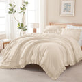 Andency Beige Twin Size Ruffle Comforter, 2 Pieces Farmhouse Shabby Classic Bed Set for Kids, Lighteweight Soft Polyester Bedding Set for Girls(1 Ruffle Comforter and 1 Pillowcase)