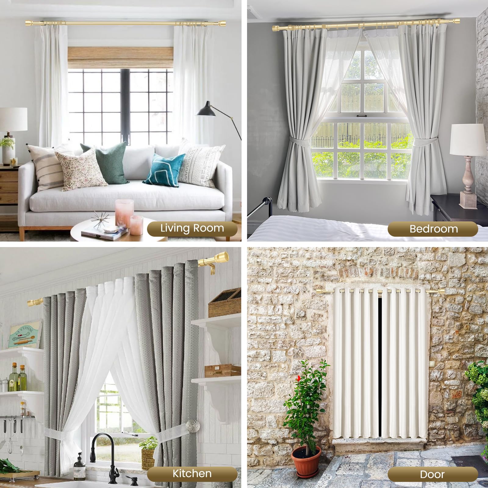 1” Diameter brown curtain rod Itself is 30 to 60 inch. 1 Pack Fits 30-54 inch Windows with Heavy Duty Adjustable brown curtain rods Splicing Metal Extra Long Curtain Rod