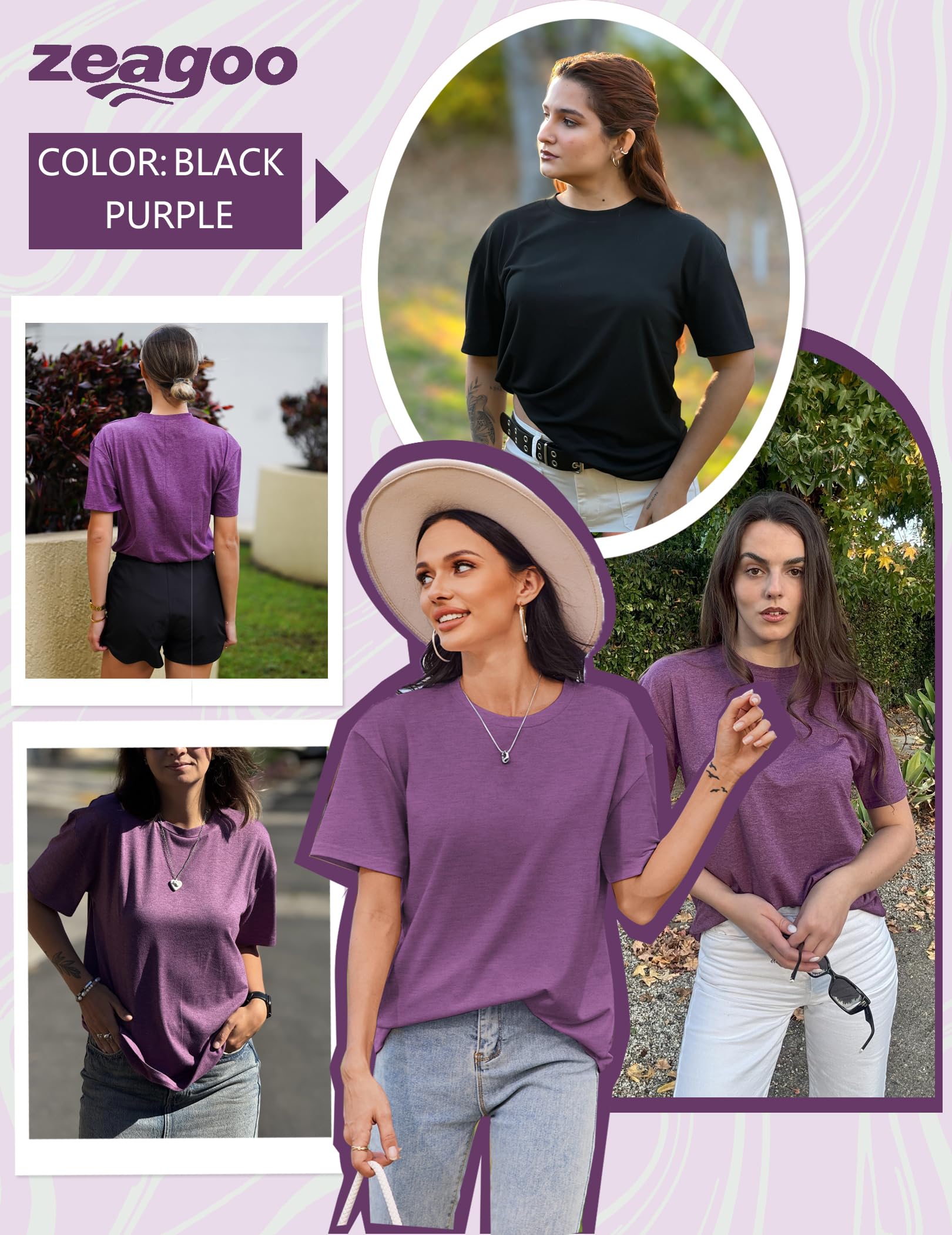 Zeagoo Women's T-Shirts Short Sleeve Tops Summer Casual Blouse Crew Neck Basic Shirt 2 Pack Loose Fit Tee