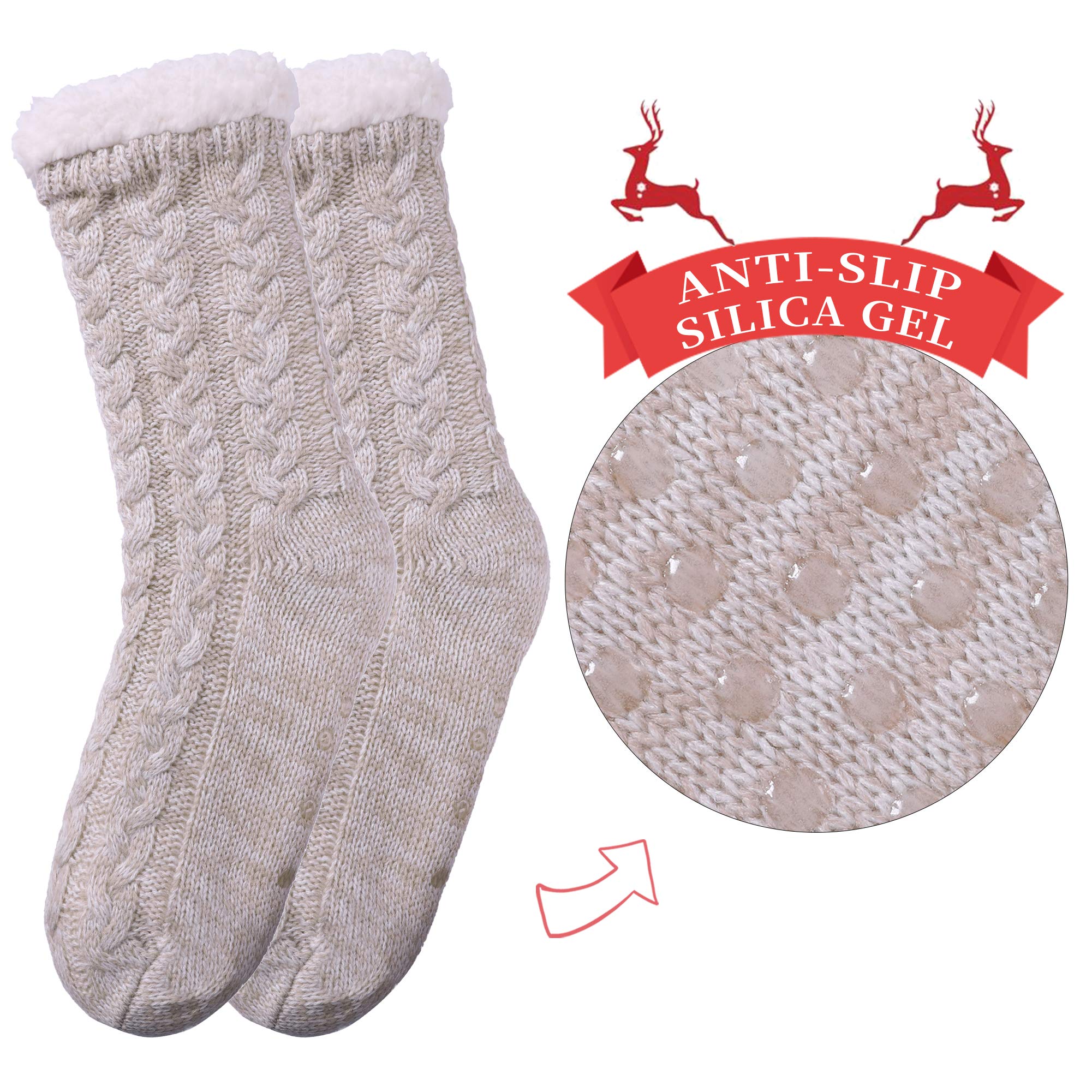 SDBING Women's Winter Super Soft Warm Cozy Fleece Lined Fuzzy Slipper Socks with Grippers