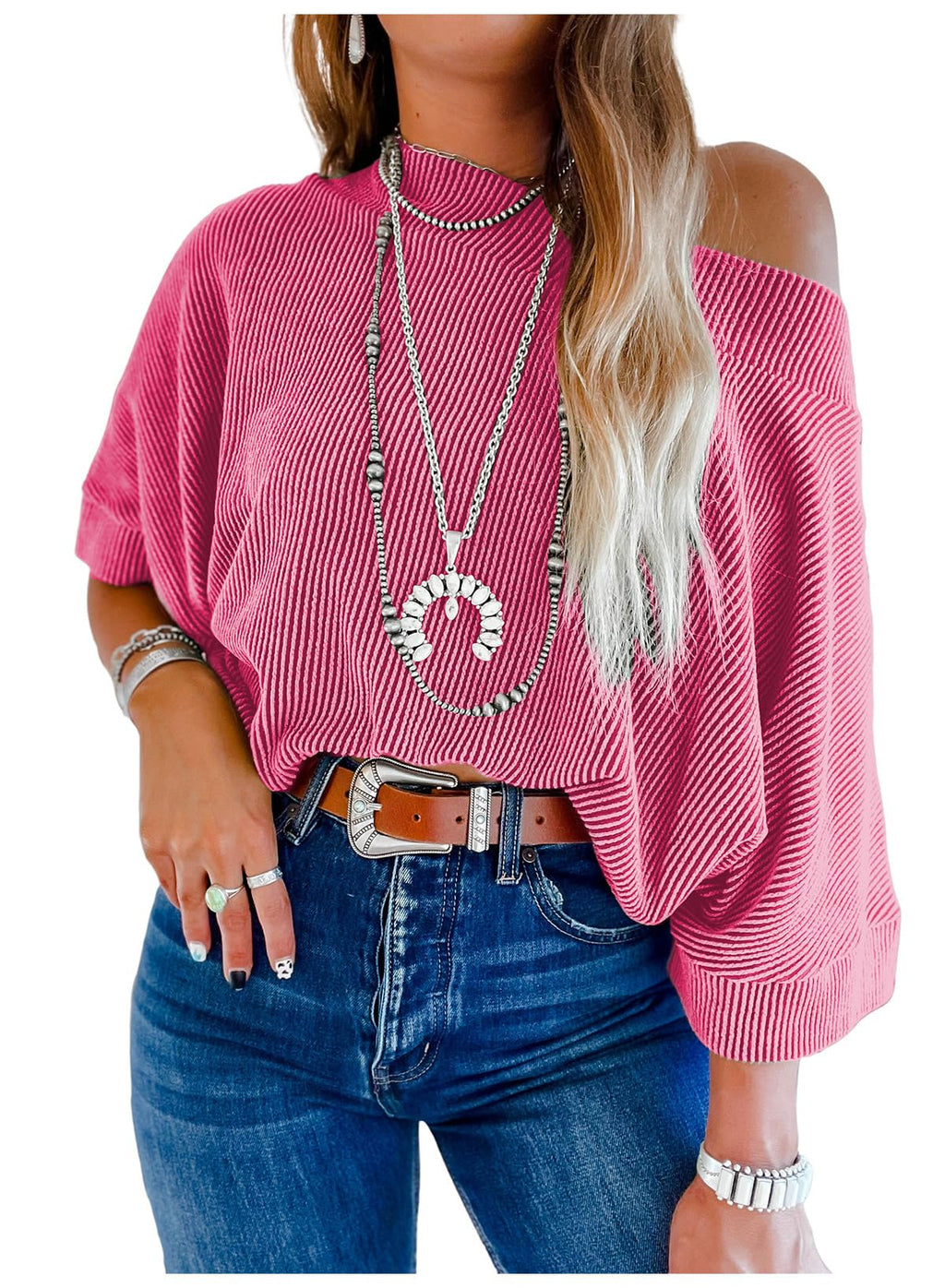 EVALESS Sexy Off The Shoulder Tops for Women 3/4 Length Sleeve Womens Tops Spring Summer 2026 Boat Neck One Shoulder Shirts