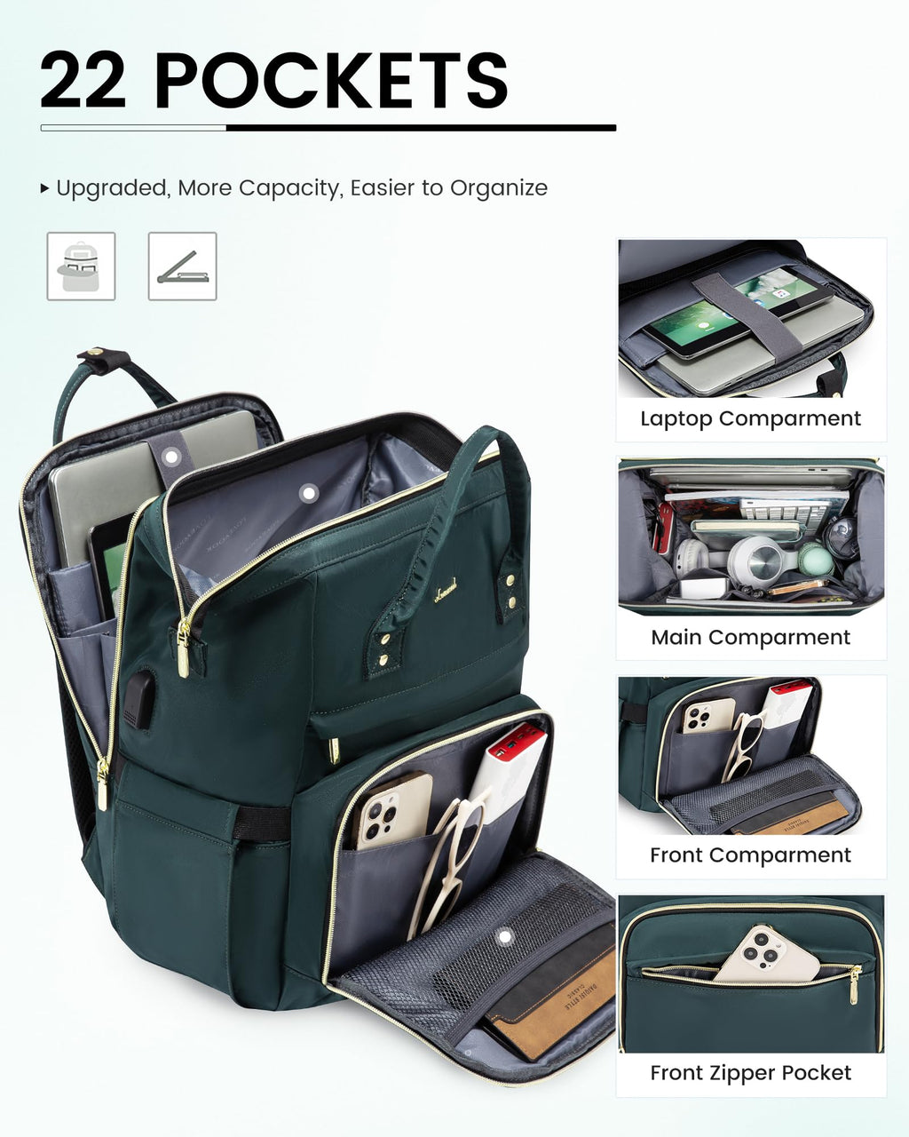 LOVEVOOK Laptop Backpack for Women with Giant Tumbler Holder Pocket, 15.6 Inch Work Daypack for Teacher Nurse, Computer College Bookbag Purse, Waterproof Travel Back Pack with USB Charging Port