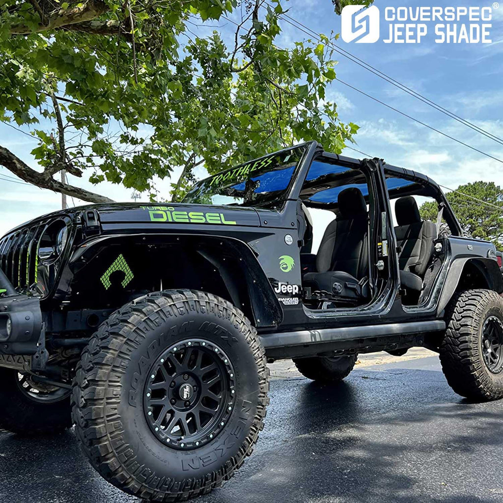 JT Top Sun Shade Roof Compatible with Jeep Gladiator 4 Door 2018 to 2023 Sunshade Sunroof Bikini Cover Blocks UV Wind Noise Black Mesh for Front and Rear 2 pcs