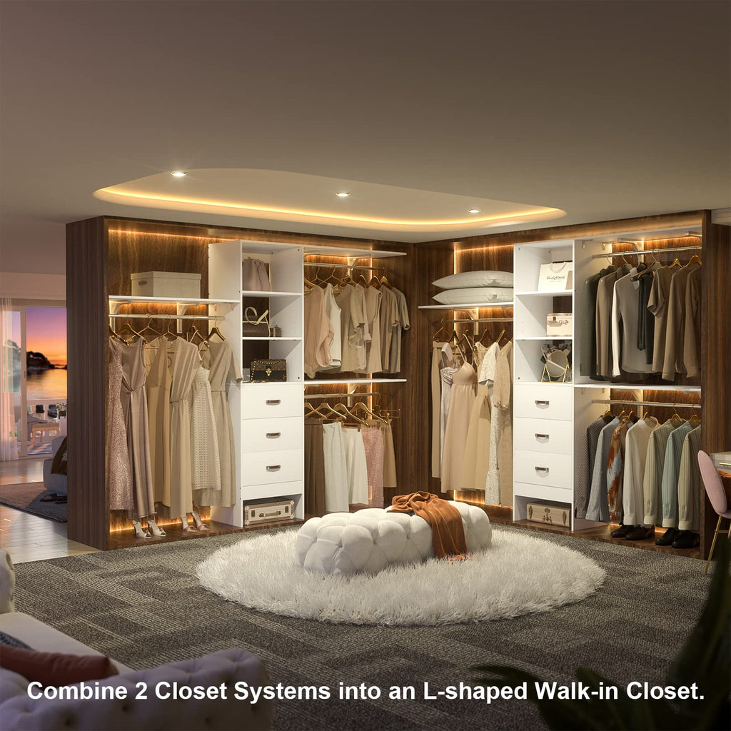 iSunirm 8FT Closet System, 96'' Closet Organizer System with 3 Hanging Rods, Wall Mount Bedroom Wardrobe with 3 Drawers Walk-in Closet, Adjustable Cloth Garment Rack from 5 to 8FT (Cut to Fit), Black