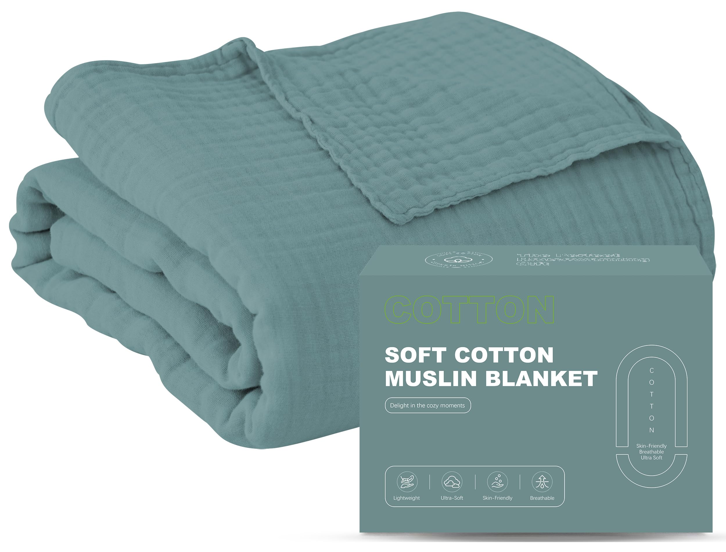 Cosy Family 4 Layer Muslin Bed Blanket - Breathable and Lightweight Gauze Boho Blanket for Spring, Soft 100% Cotton Muslin Blanket, Brown, 55x80 Inches