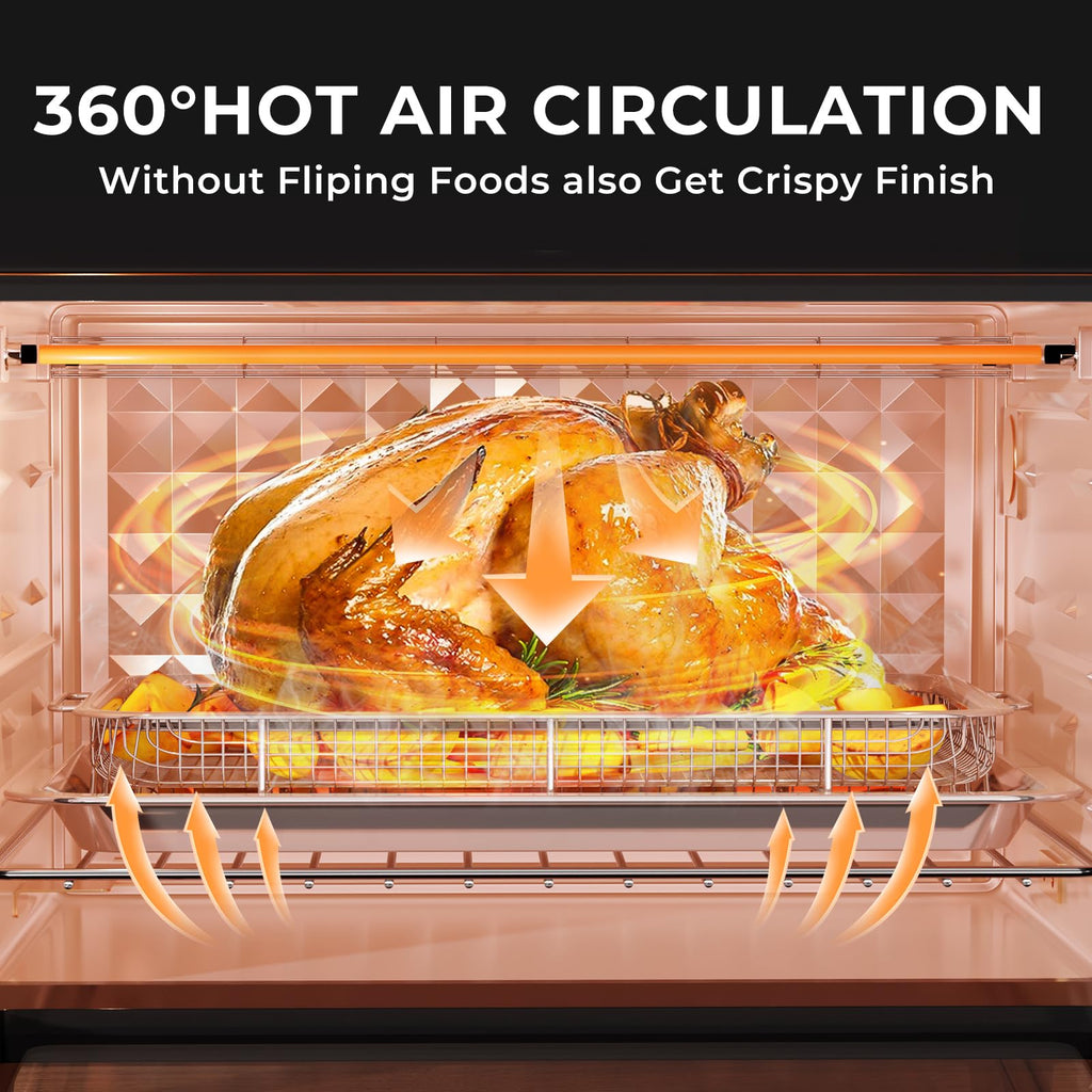 Air Fryer Basket for Oven, Large14.88"×10.98"Air Fryer Pans for Convection Oven with 30 Sheet Parchment Papers, THORSES Non-Stick Stainless Steel Air Fryer Basket and Tray for Multi Cooking - Black