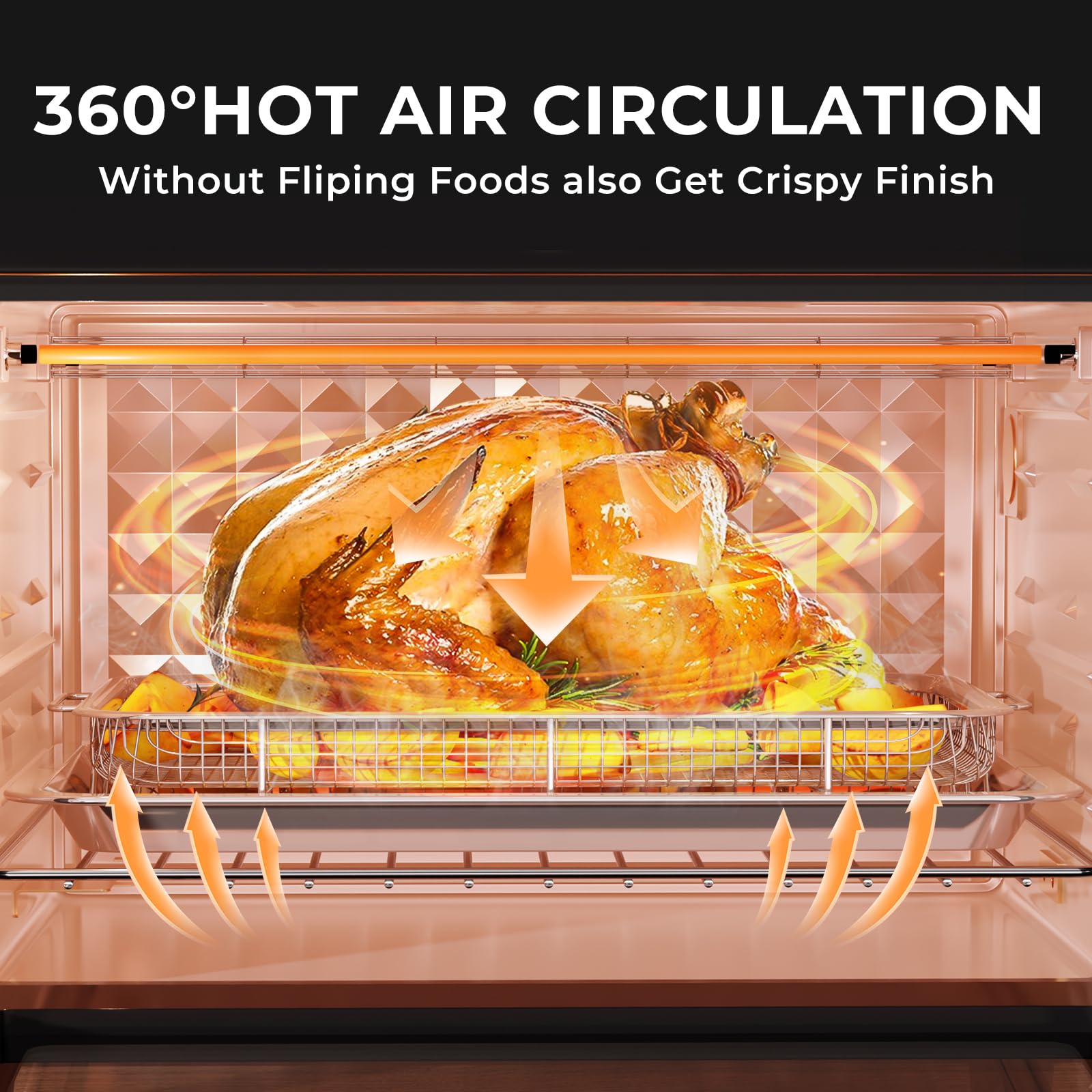 Air Fryer Basket for Oven, Large14.88"×10.98"Air Fryer Pans for Convection Oven with 30 Sheet Parchment Papers, THORSES Non-Stick Stainless Steel Air Fryer Basket and Tray for Multi Cooking - Black