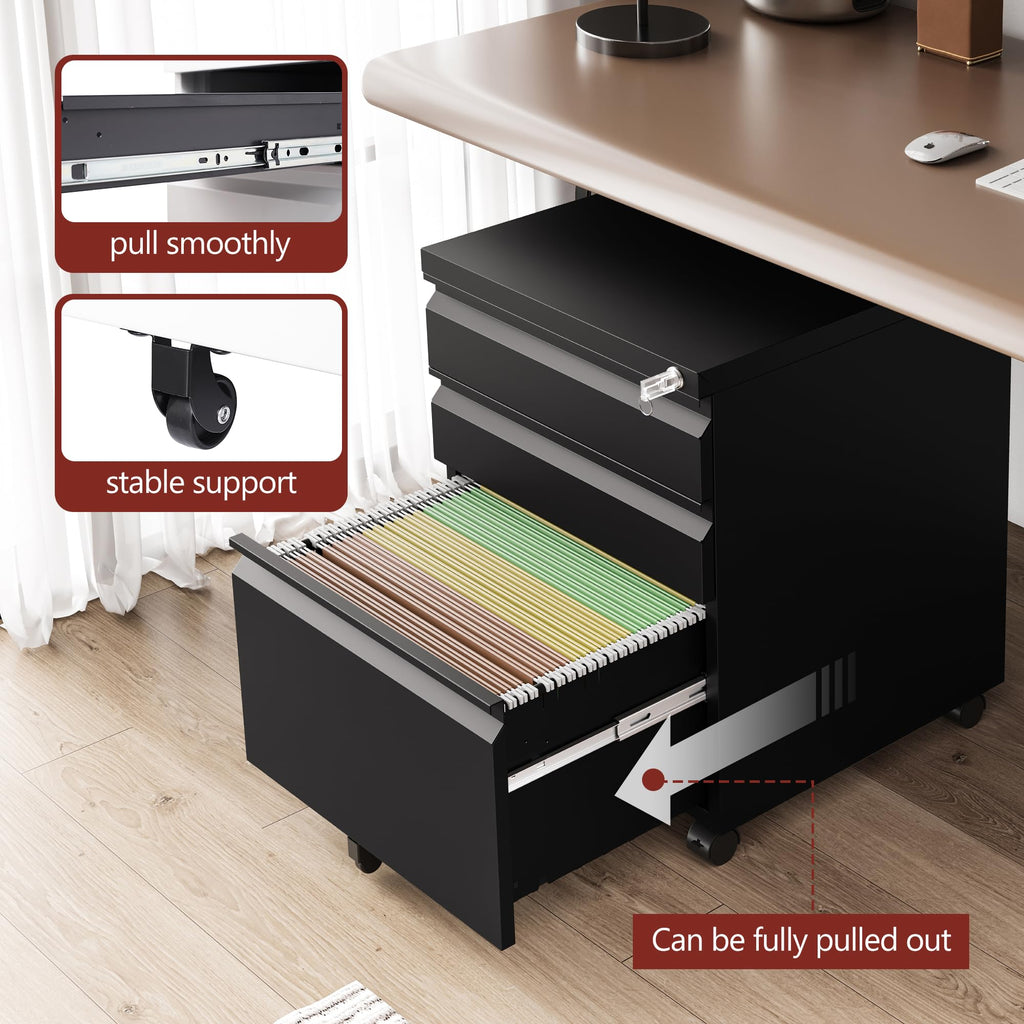 RAVIGIN 4 Drawer File Cabinet with Lock,Vertical Filing Cabinet for Home Office,Metal File Cabinets with Lock,Storage Files for A4/ Legal/Letter, Require Assembly, (Black)