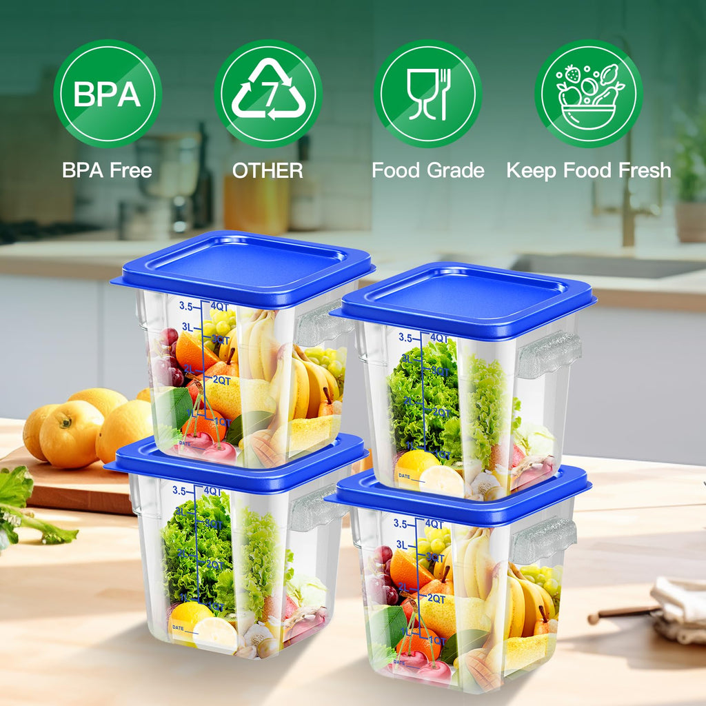 6 pcs 2qt Food Storage Containers with Lid, Square Clear Commercial Storage Containers with Handle and Scale for Food Storage in Home Kitchen & Dining (Green)
