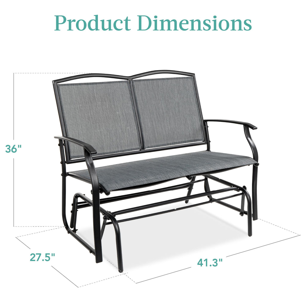 Best Choice Products 2-Person Outdoor Patio Swing Glider Steel Bench Loveseat Rocker for Deck, Porch w/Textilene Fabric, Steel Frame - Black