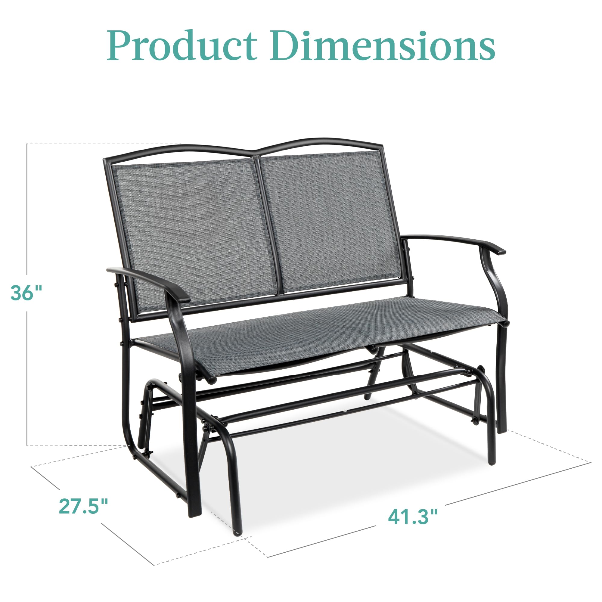 Best Choice Products 2-Person Outdoor Patio Swing Glider Steel Bench Loveseat Rocker for Deck, Porch w/Textilene Fabric, Steel Frame - Black