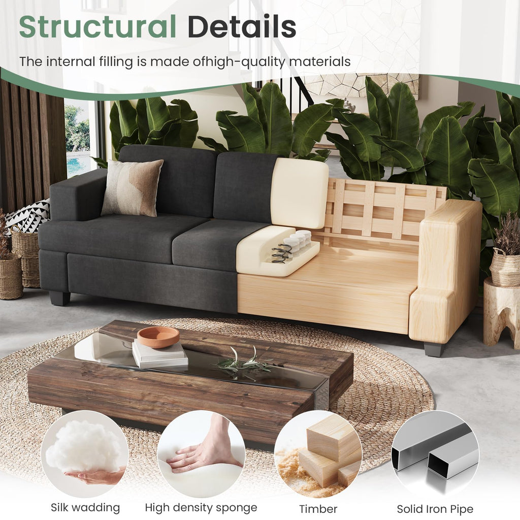YOUDENOVA 2 Piece Set Comfy Sofa Couch, Loveseat Sofa * 2 with Deep Seats, Modern Sleeper Couch for Living Room, Black Corduroy