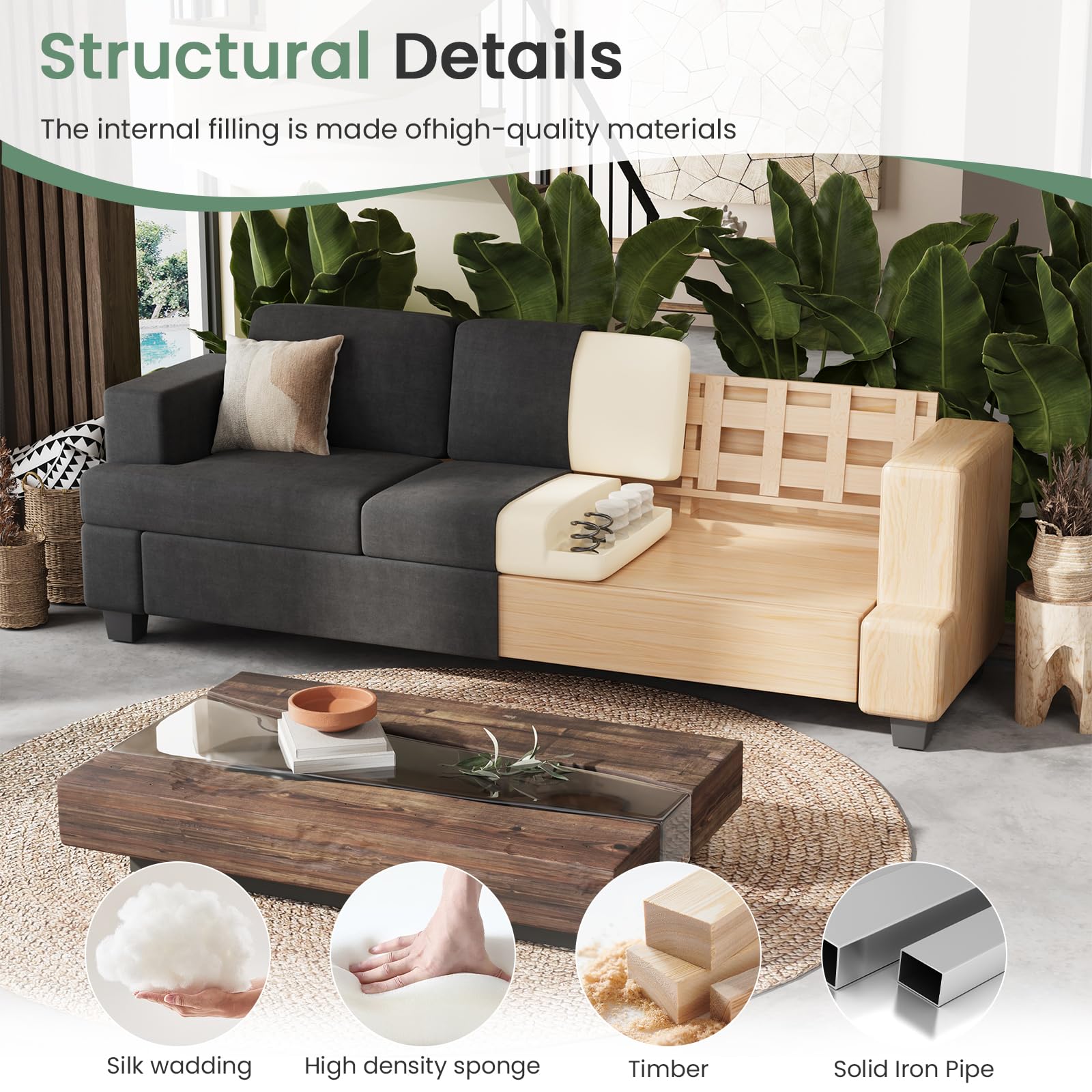YOUDENOVA 2 Piece Set Comfy Sofa Couch, Loveseat Sofa * 2 with Deep Seats, Modern Sleeper Couch for Living Room, Black Corduroy