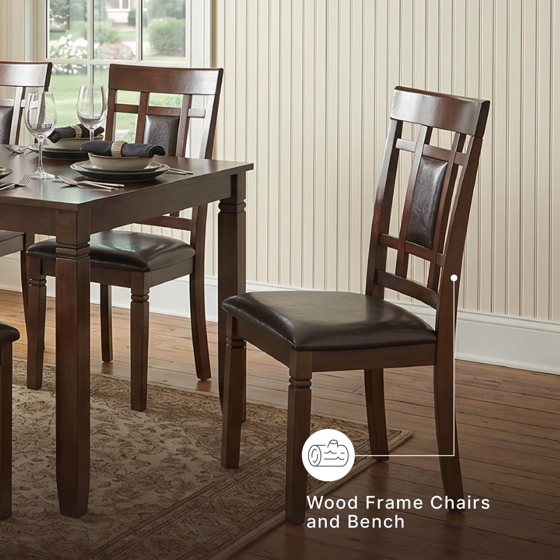 Signature Design by Ashley Bennox 6 Piece Dining Set with Upholstered Bench, Table & 4 Upholstered Chairs, Seats 6, Wood, Brown