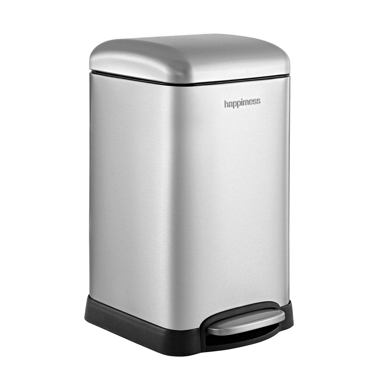 happimess HPM1012B Betty Retro Mini 3.2-Gallon Step-Open Trash Can with Soft-Close Lid, Modern, Minimalistic, Fingerprint Proof for Home, Kitchen, Laundry Room, Office, Bedroom, Bathroom, Black