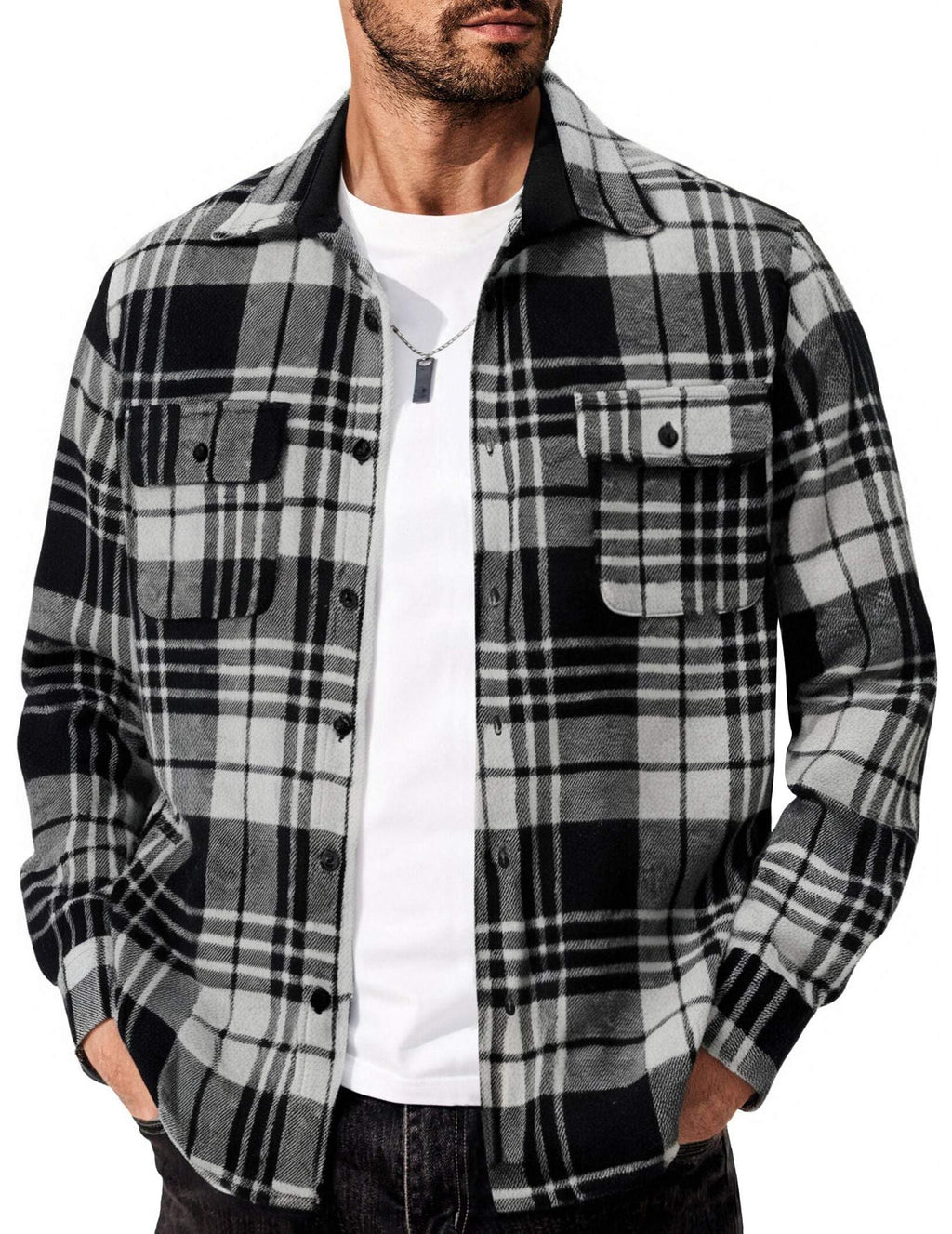 COOFANDY Men's Flannel Shirts Long Sleeve Cotton Plaid Shirt Jacket Casual Button Down Shirt with Pockets