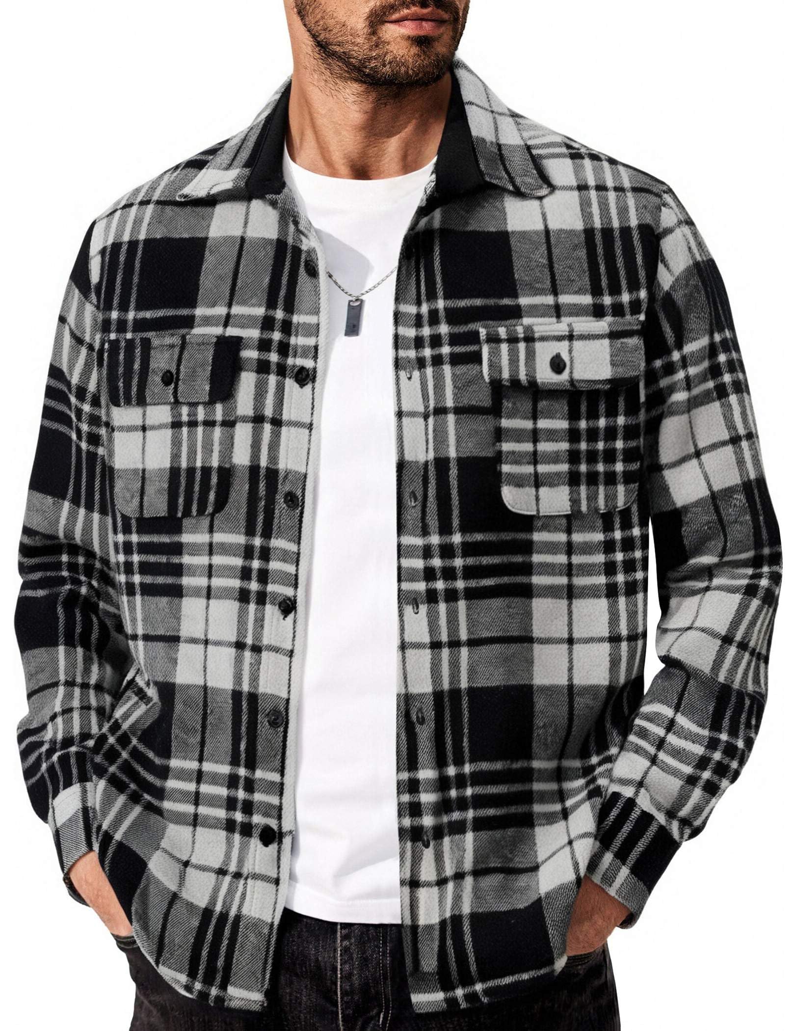 COOFANDY Men's Flannel Shirts Long Sleeve Cotton Plaid Shirt Jacket Casual Button Down Shirt with Pockets