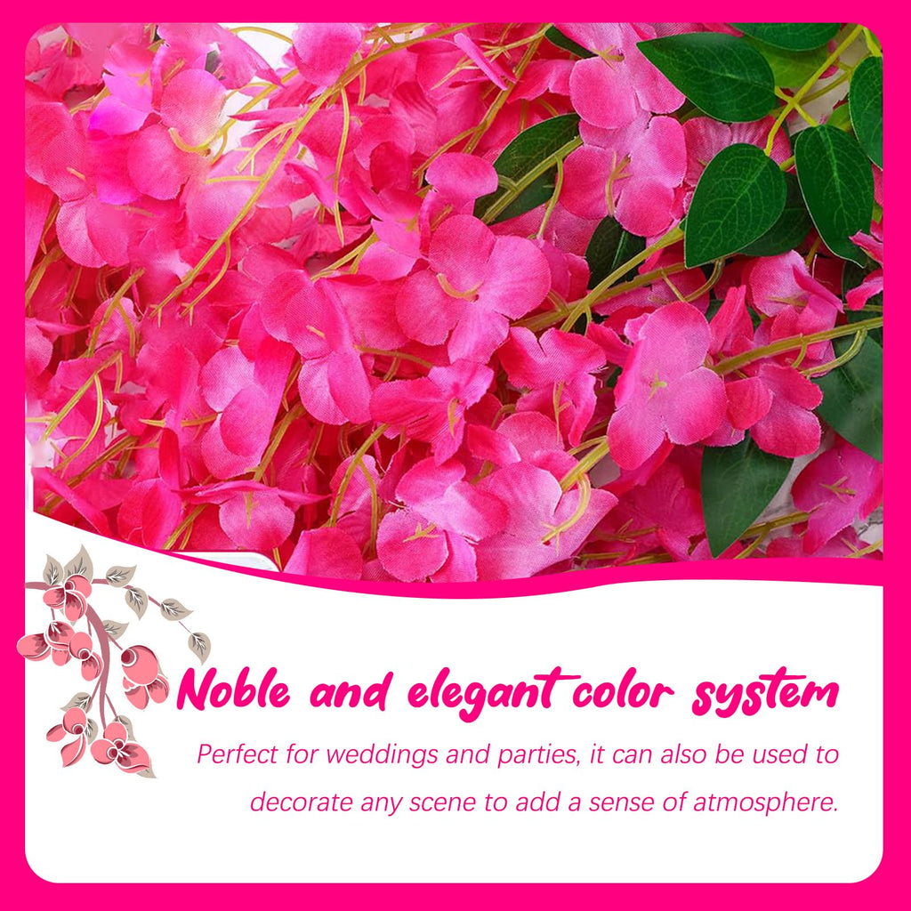 5 Pack Pink Wisteria Hanging Flowers Garland, 3.77 Feet Artificial Flower Vines, Fake Wisteria, Artificial Vines Hanging Garland for Backdrop Outdoor Yard Garden Decor
