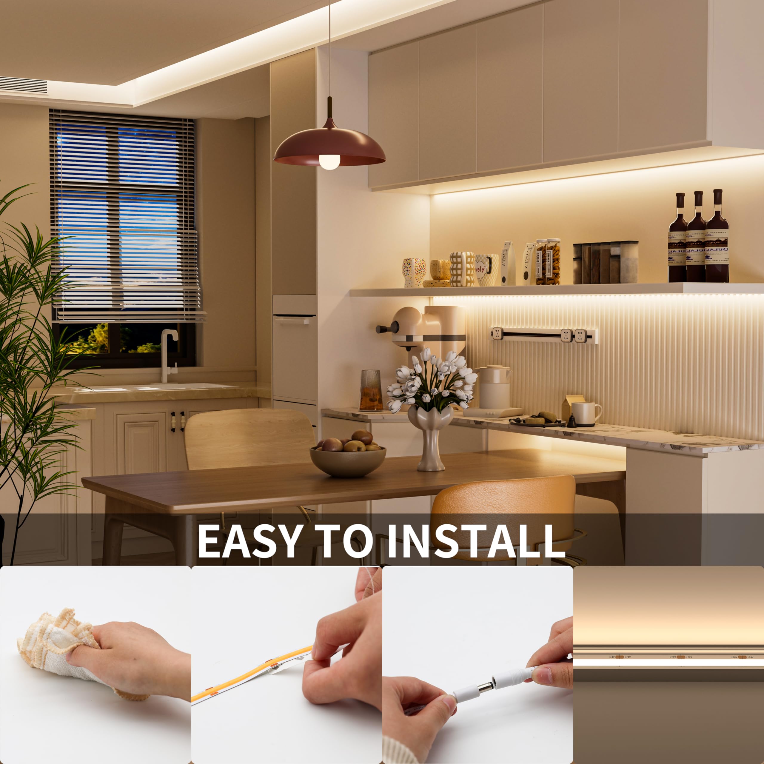 PAUTIX COB LED Strip Neon Rope Light 16.4ft/5m, 2700K Warm White 504 LEDs/m 24V,Silicone LED Neon Light IP68 Waterproof for Outdoor Indoor Lighting Decor(Power Supply NOT Included)
