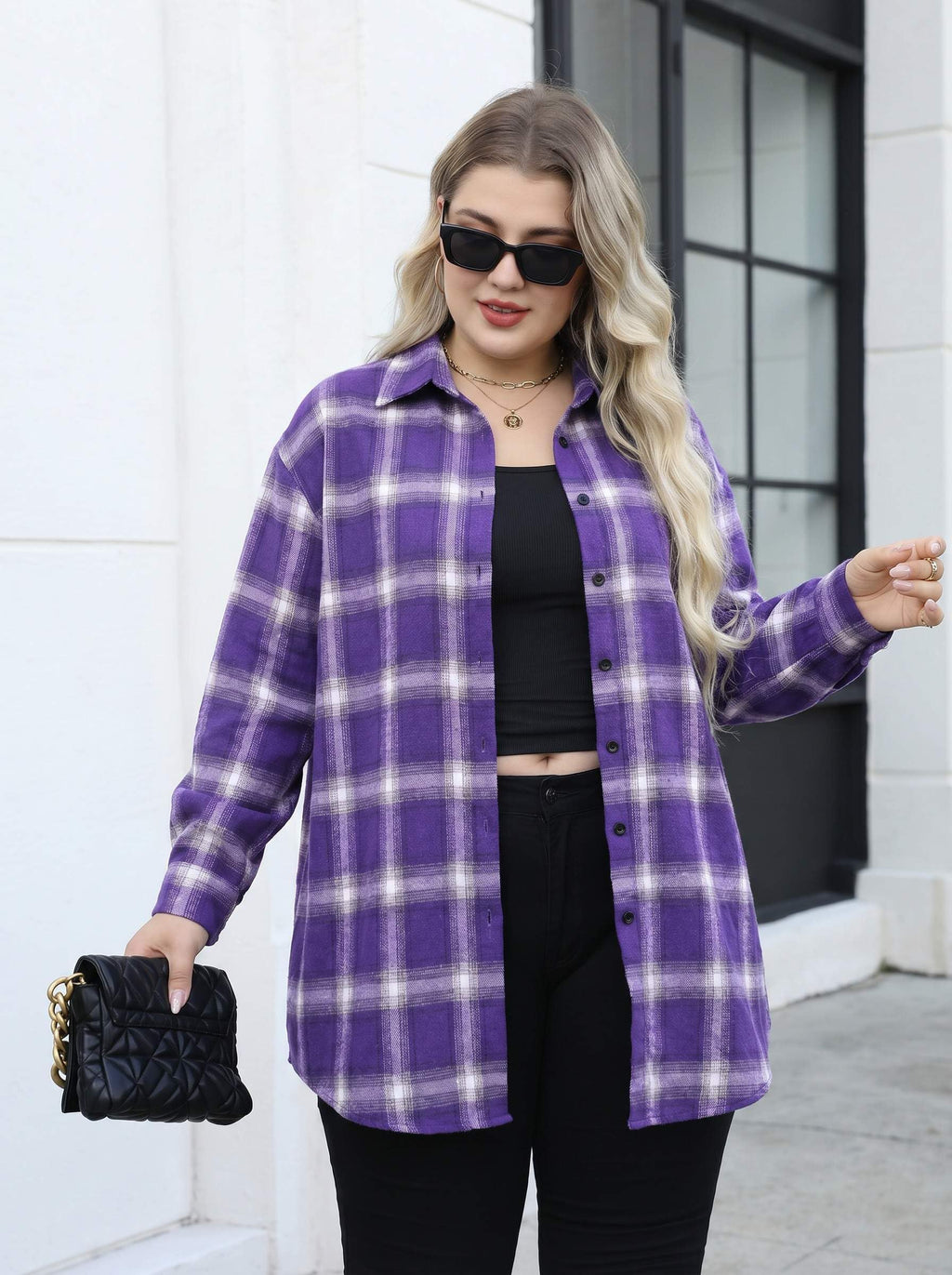 Zeagoo Womens Plus Size Flannel Shirts Plaid Shirts Long Sleeves Casual Button Down Collared Shacket Tops