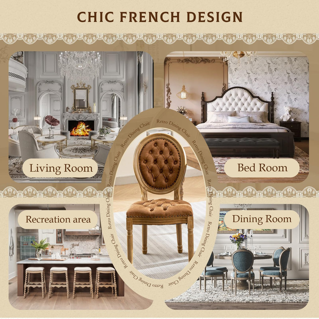 SoarFlash Linen French Dining Chairs Set of 2, Vantage Dining Chair with Round Back, Wood Leg Farmhouse Country Dining Chair for Living Room,Kitchen,Bedroom,Beige