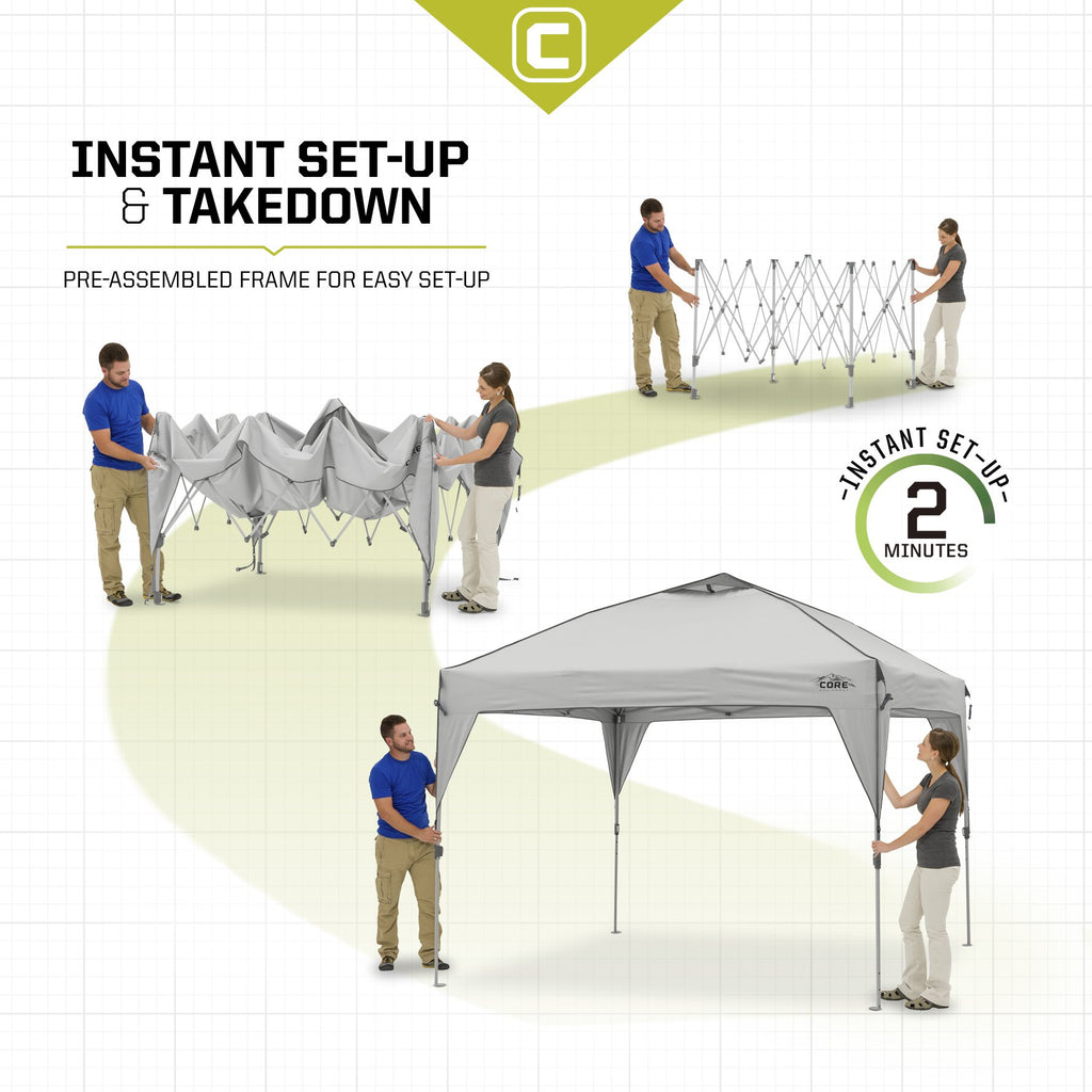 Core Instant Straight Leg Canopy Tent with Adjustable Sun Wall, 6 ft x 4 ft , Gray