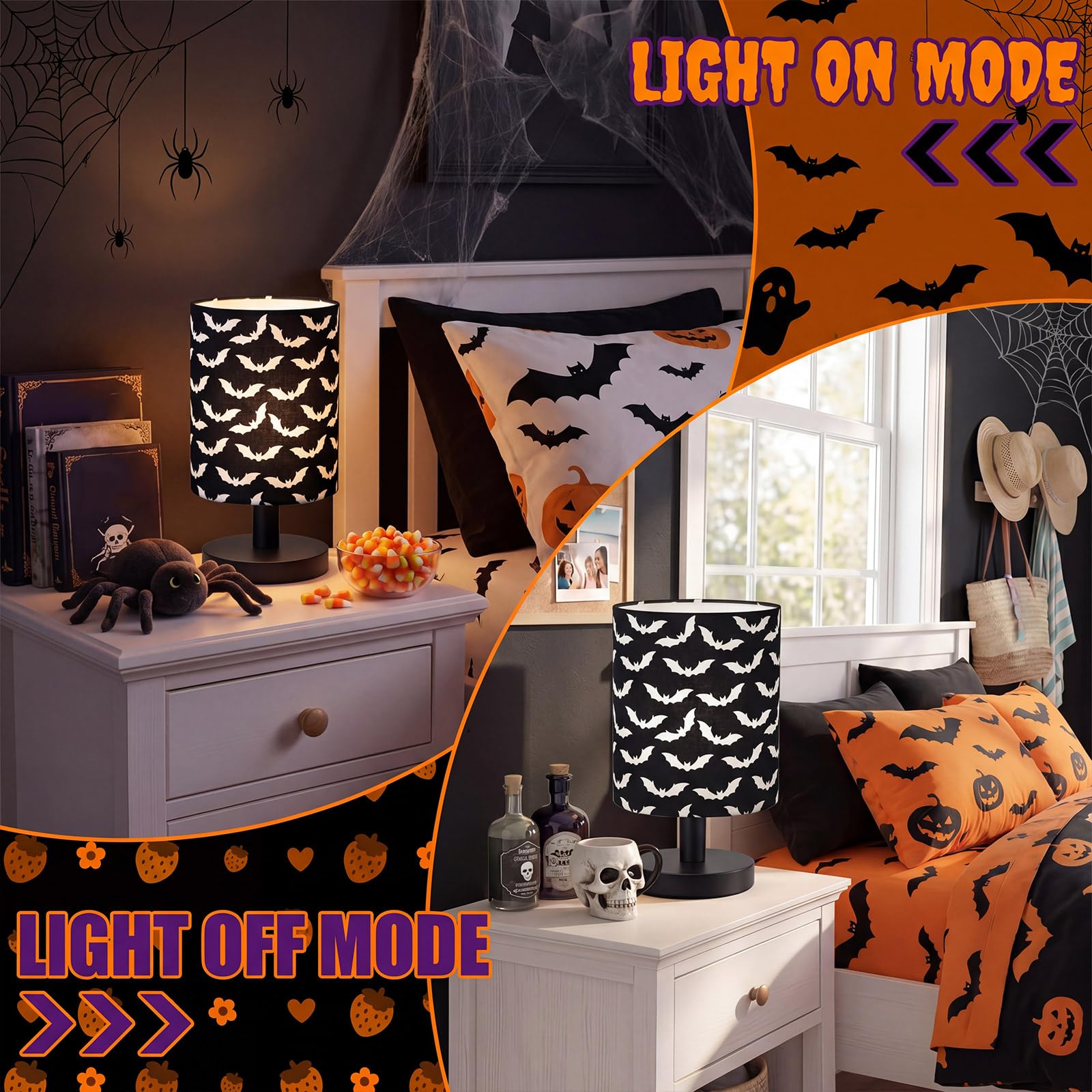 VIHOSE Woodland Animals Kids Table Lamp for Bedroom Kids Bedside Lamp with Linen Wooden Nightstand Cartoon Nursery Lampshade for Girls Boys Living Room