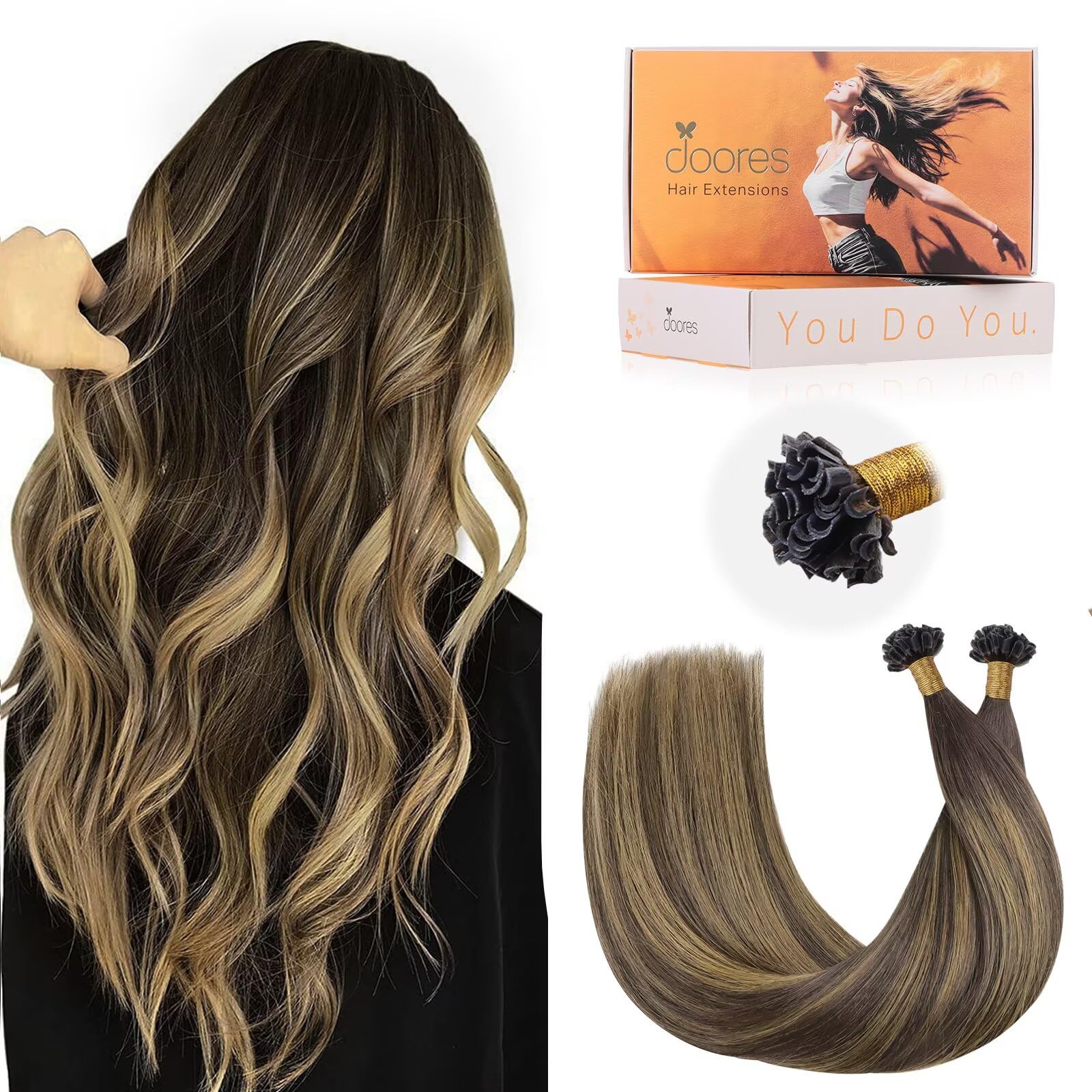 DOORES Blue Hair Extensions, 14 Inch 25g/25s Invisible Soft Micro Link Hair Extensions Silky Virgin