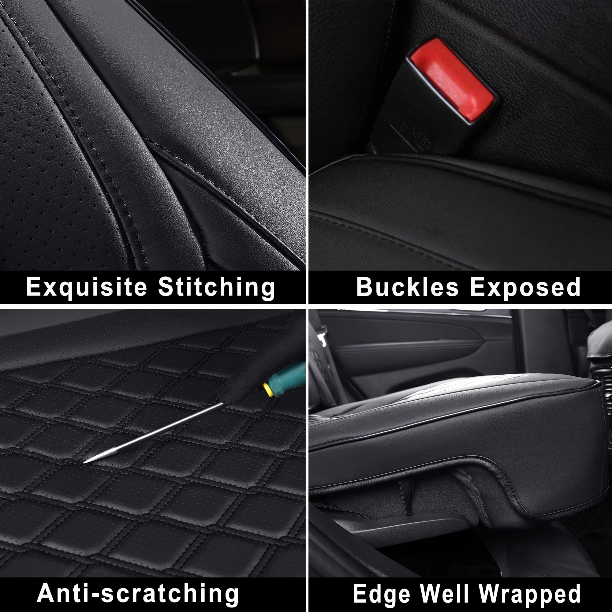 Huidasource Grand Cherokee Seat Covers, 2 Pieces Waterproof Leather Customized Car Seat Cushion Covers Protectors Compatible with Jeep Grand Cherokee 2011-2022 (2Pcs Front/Black)