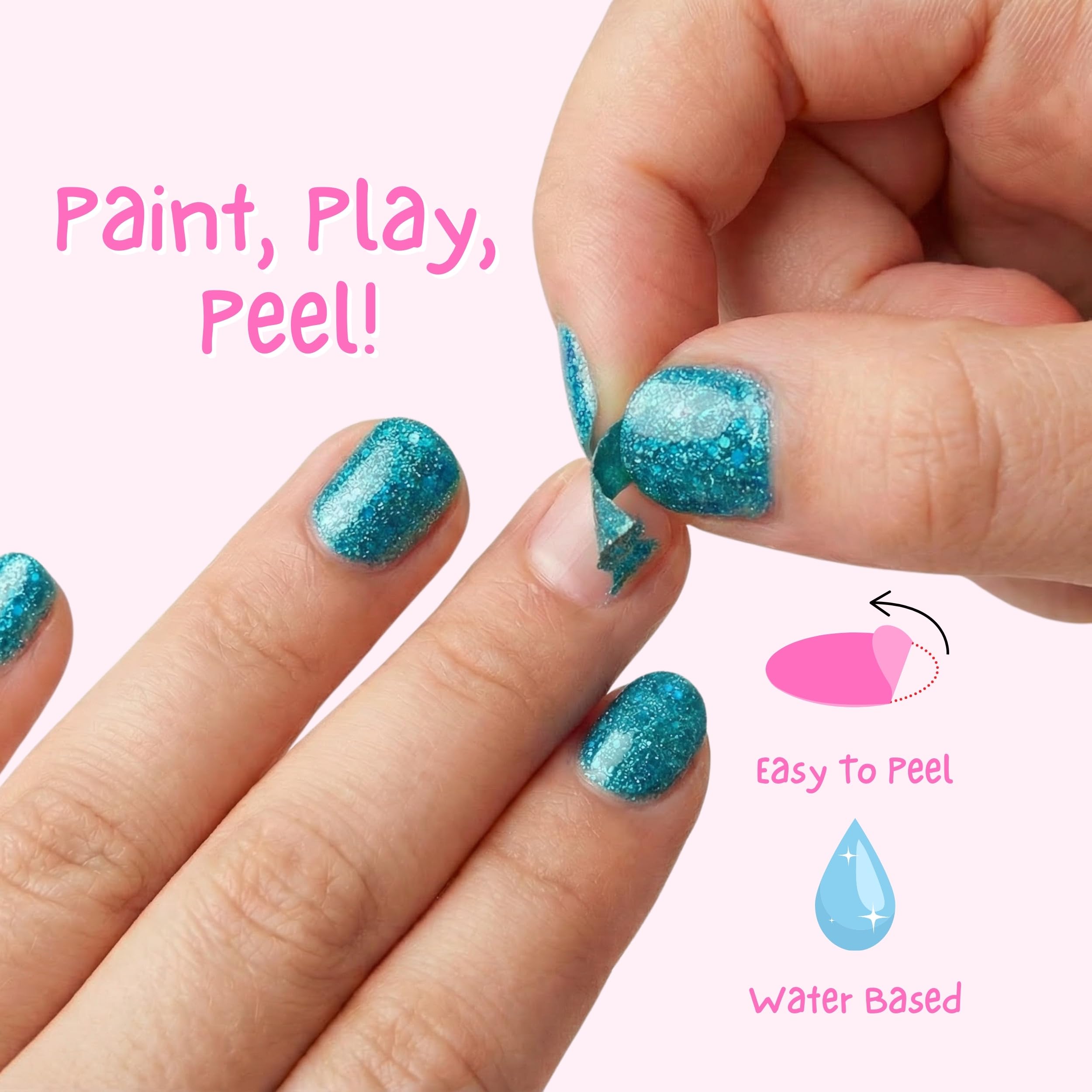 MISS NELLA ABRACADABRA – Safe Special sparkly pink Nail Polish for Kids, Non-Toxic & Odor Free Formula for Children and Toddlers, Natural Water Based for Easy Peel Off (Abracadabra)
