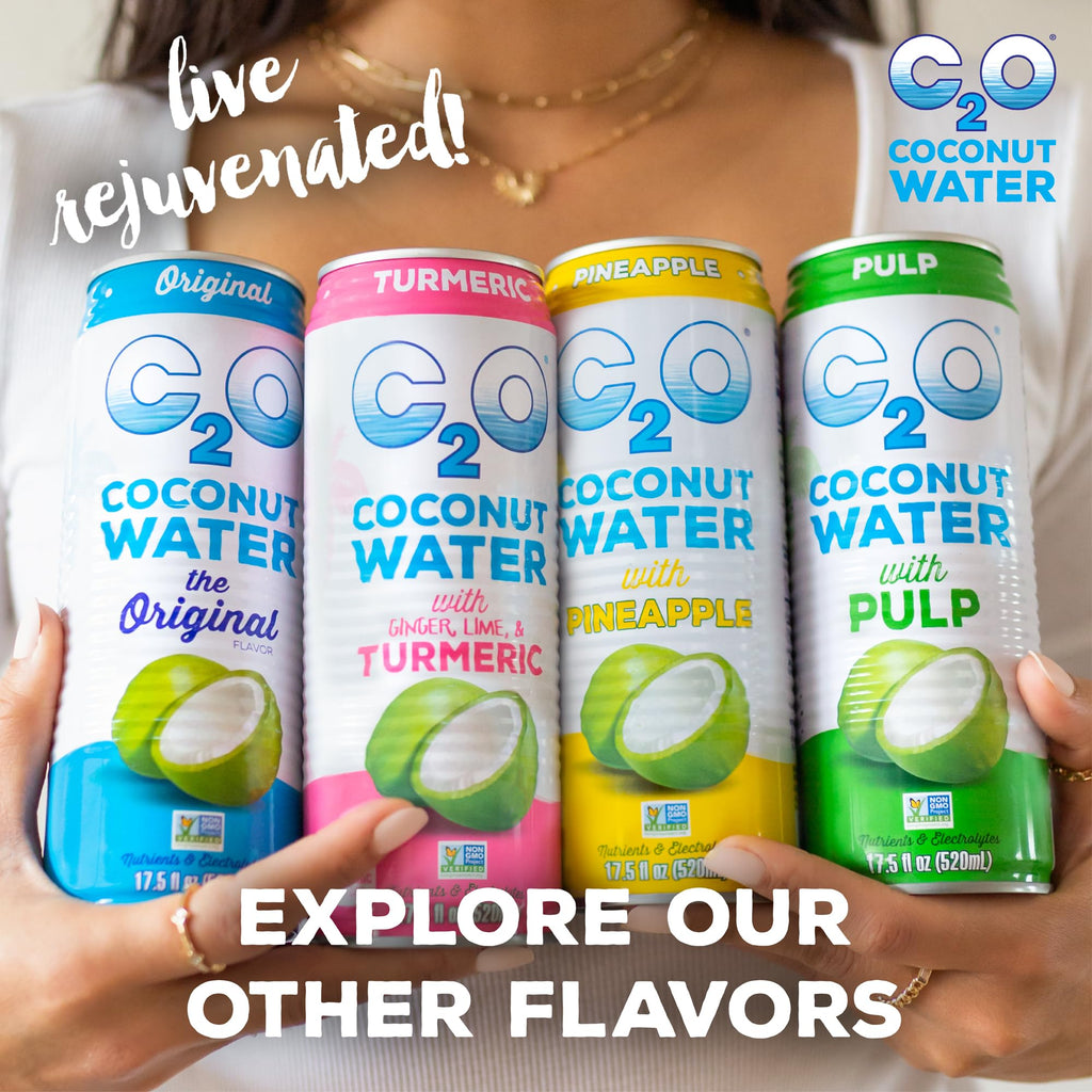C2O - Coconut Water with Ginger, Lime, & Turmeric (12 Pack) - Made with Fresh Coconut Water - Plant Based - Non GMO - Canned Water - Natural Hydration, Electrolytes, & Potassium - 12 Cans, 17.5 FL OZ