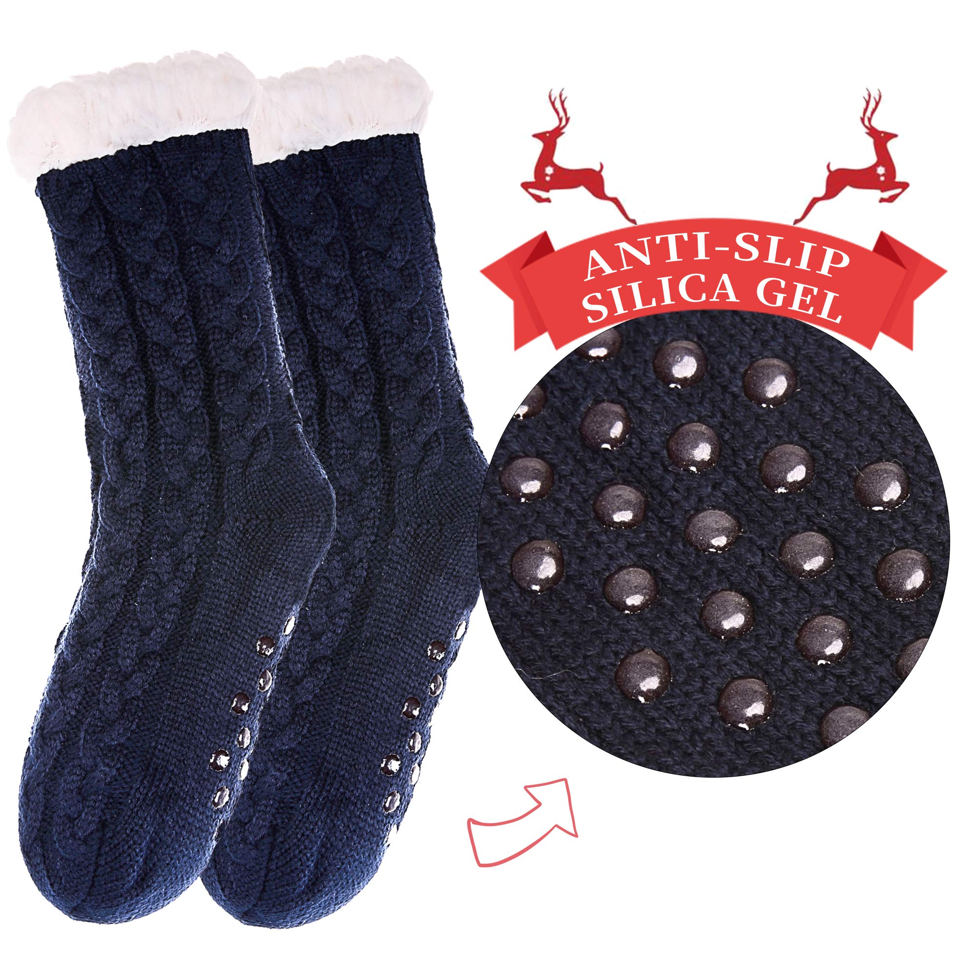 SDBING Women's Winter Super Soft Warm Cozy Fleece Lined Fuzzy Slipper Socks with Grippers