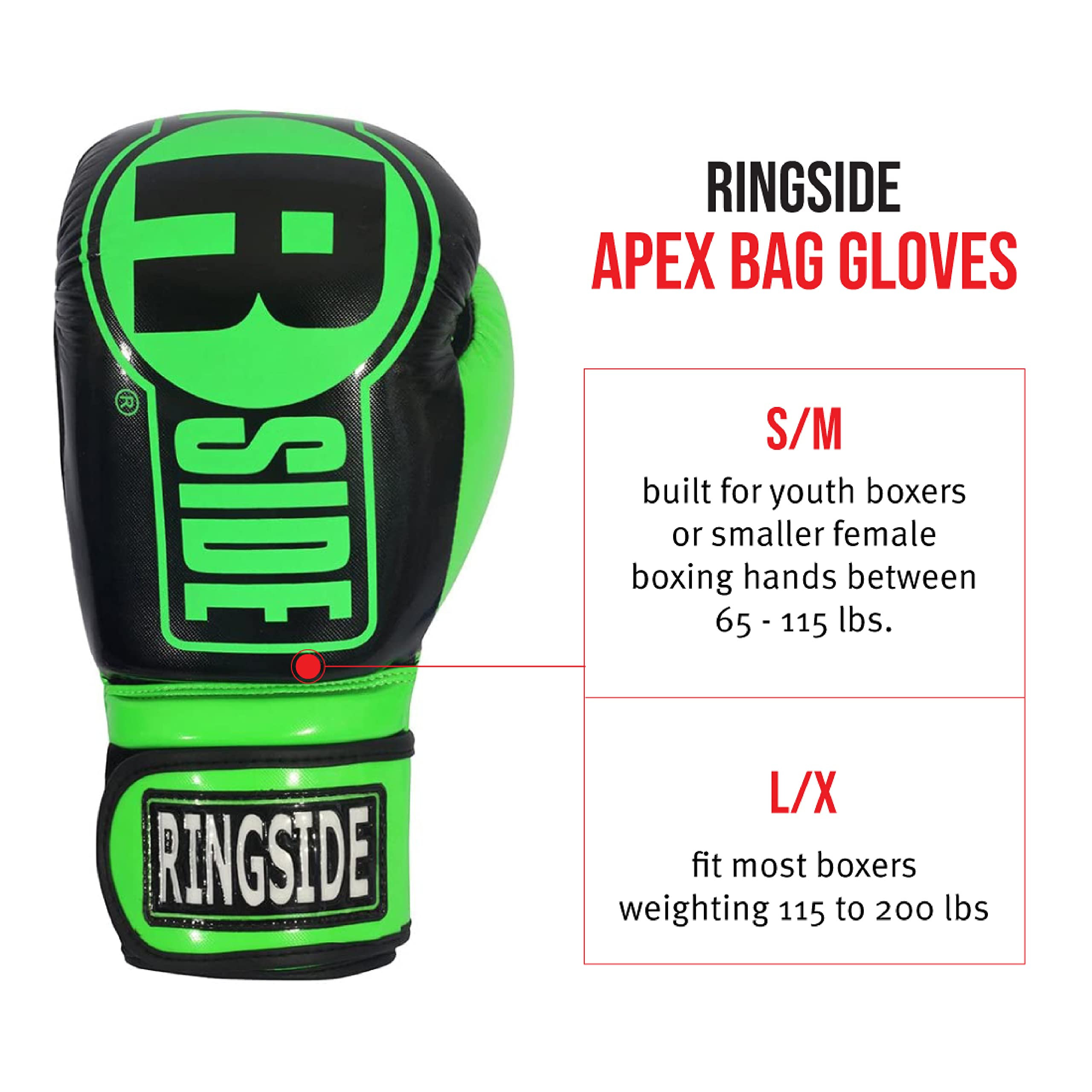 Ringside Apex Bag Gloves, IMF-Tech Boxing Gloves with Secure Wrist Support, Synthetic Boxing Gloves for Men and Women