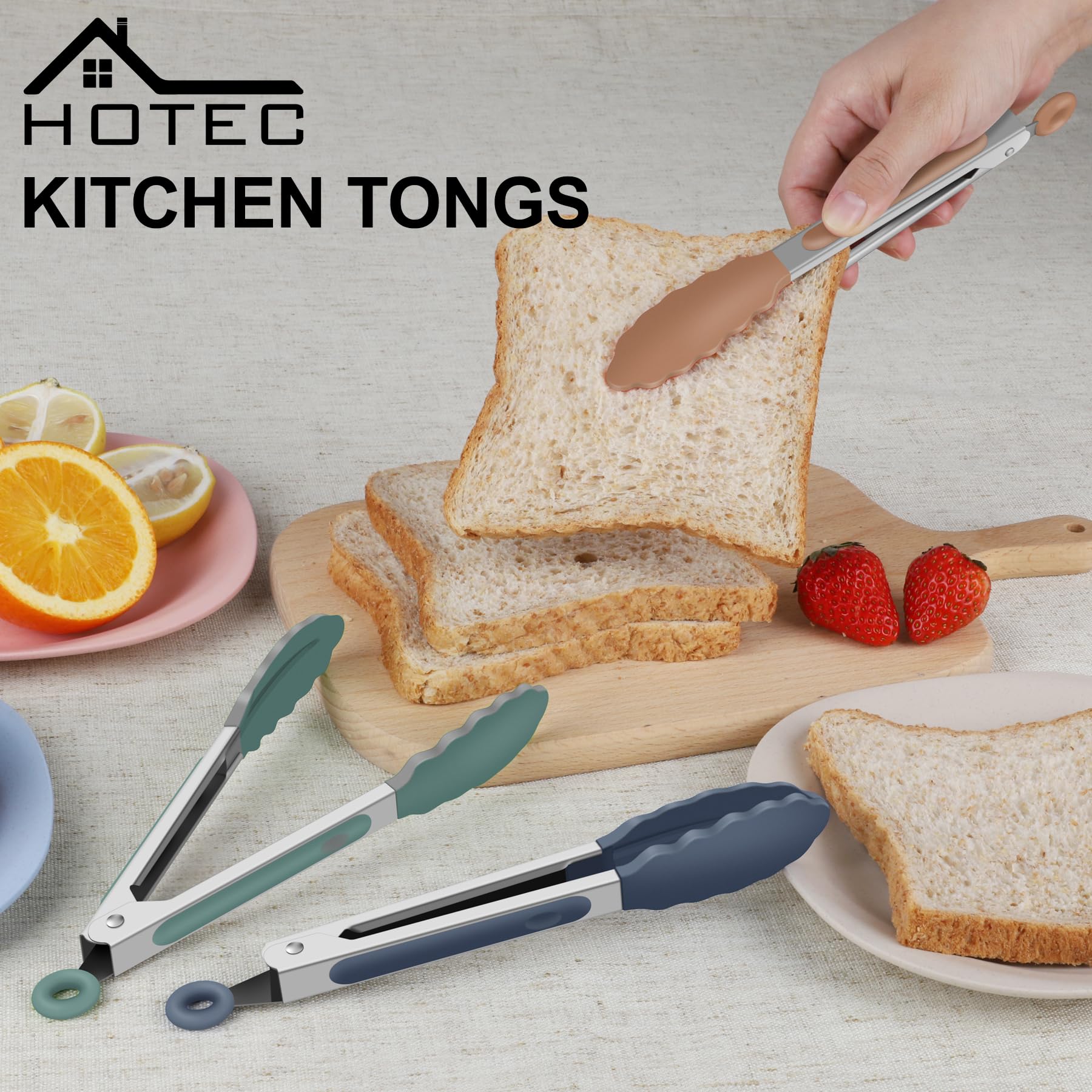 Hotec Mini Silicone Kitchen Tongs for Cooking - 7-Inch Small Serving Tongs with Silicone Tips, Set of 3 (Black)