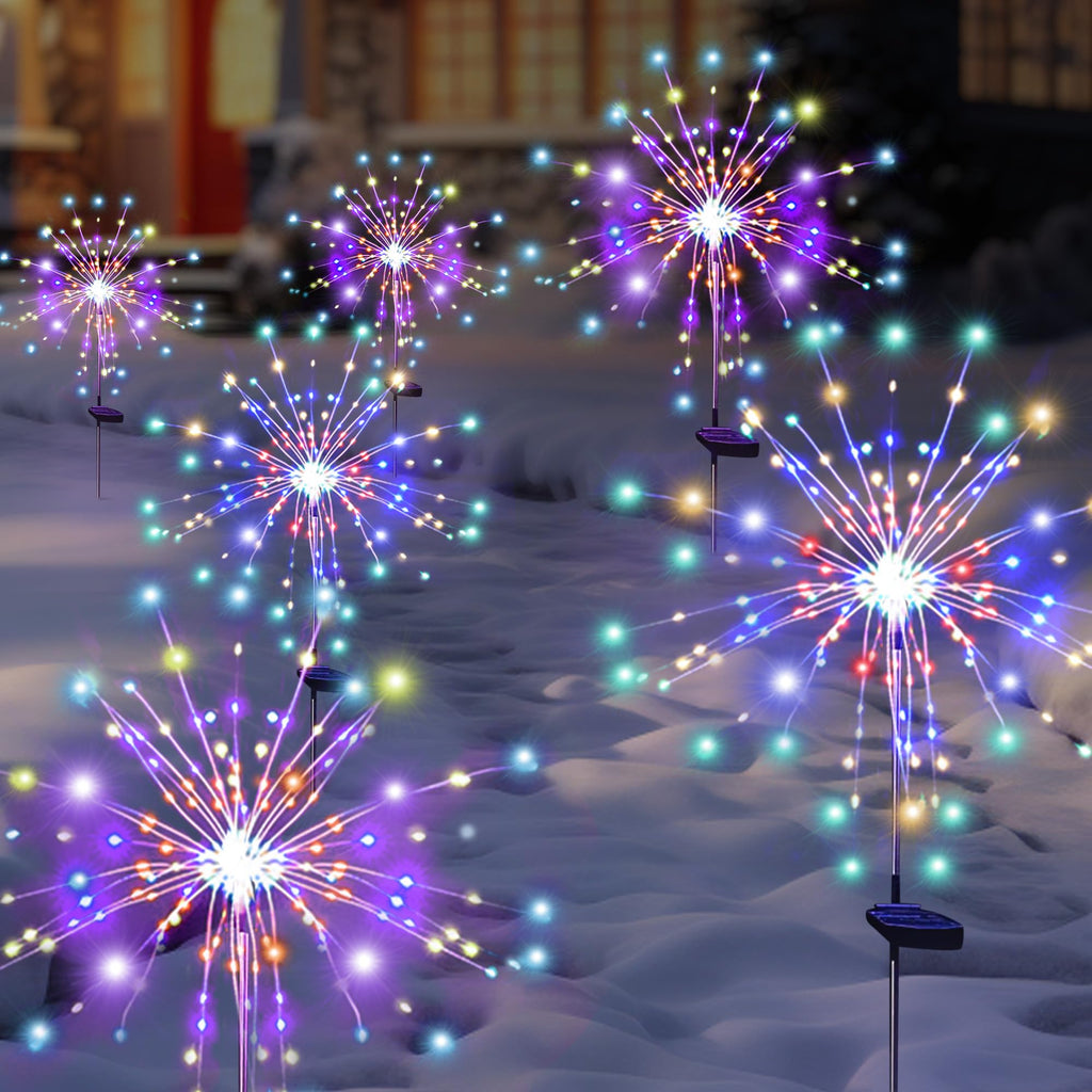 Solar Garden Firework Lights Outdoor Waterproof, 2 Pack Solar Powered Art Stake Twinkle Lighting for Outside Decor, 120 LED Sparklers String Lights for Yard Pathway Decorations(White)