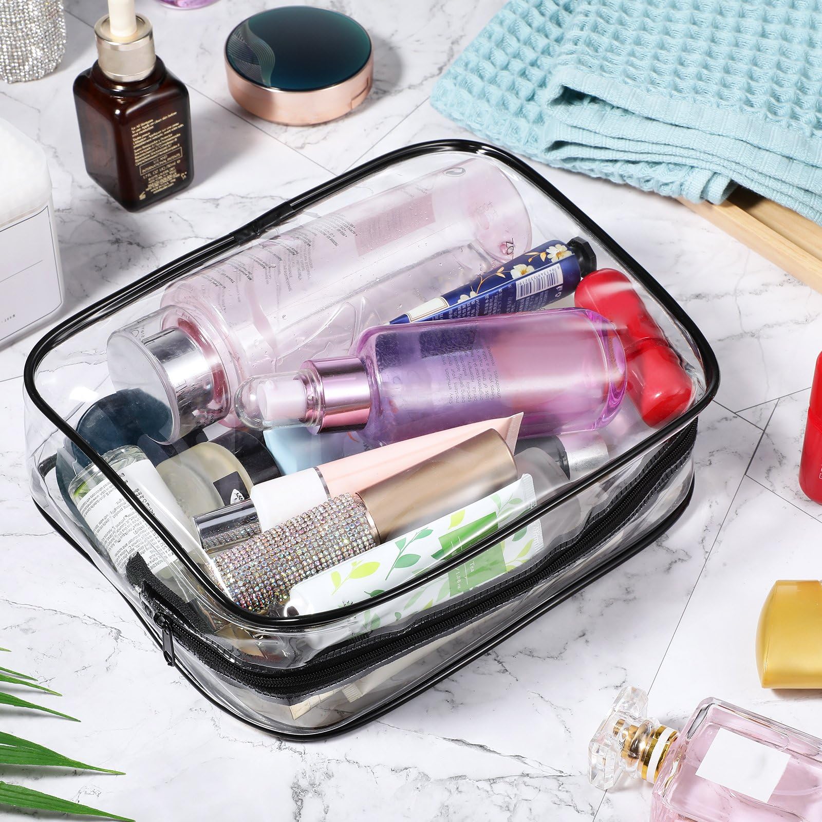 Weewooday 12 Pieces Clear Makeup Bags Cosmetic Storage Bags PVC Zipper Pouches Travel Waterproof Makeup Plastic Case for Women Organizing Toiletries Traveling Bathroom(Medium,Black)