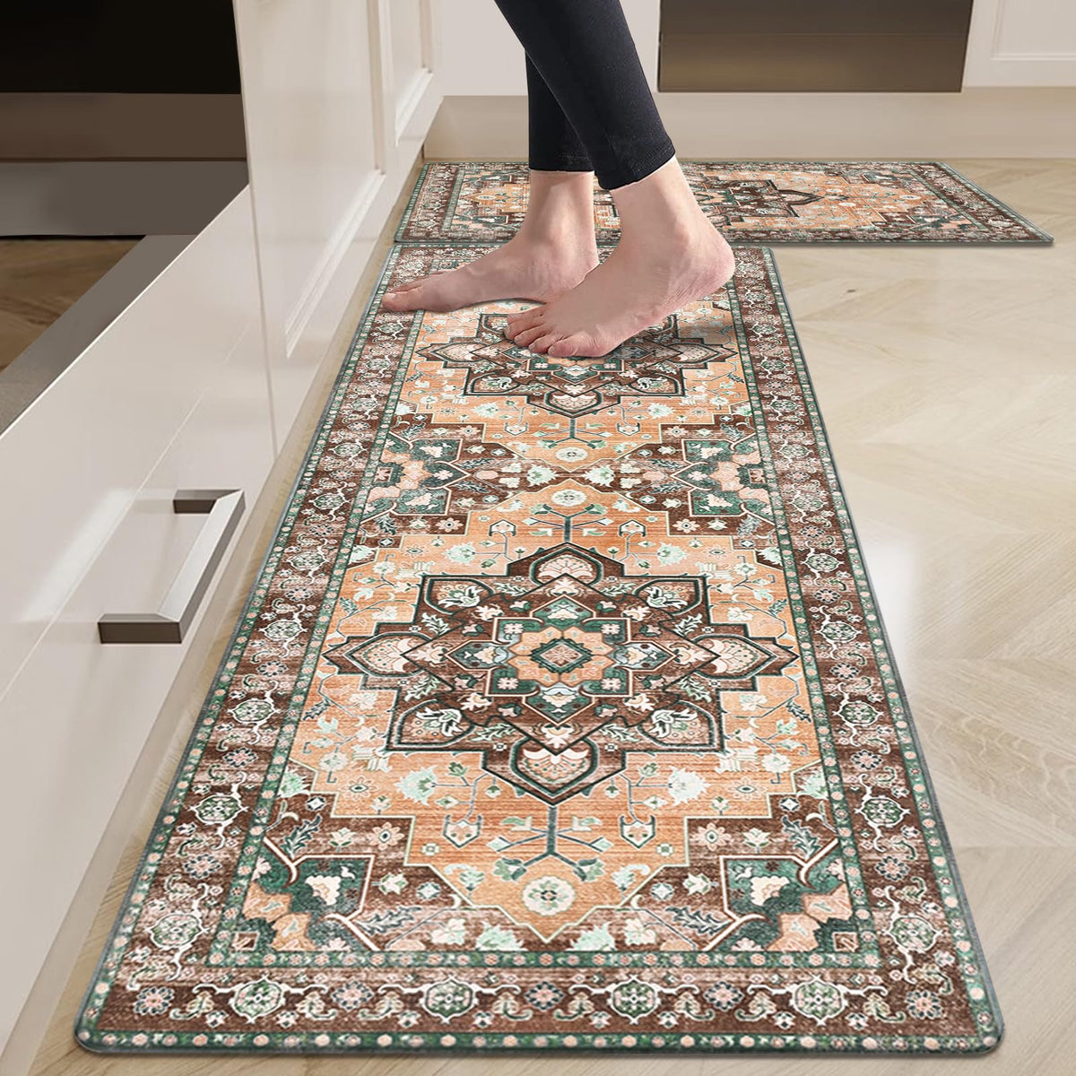 HEBE Anti Fatigue Kitchen Rugs Sets of 2, Non Slip Kitchen Mats for Floor, Waterproof Cushioned Comfort Standing Carpet for Kitchen Sink, Home Office, Laundry Room
