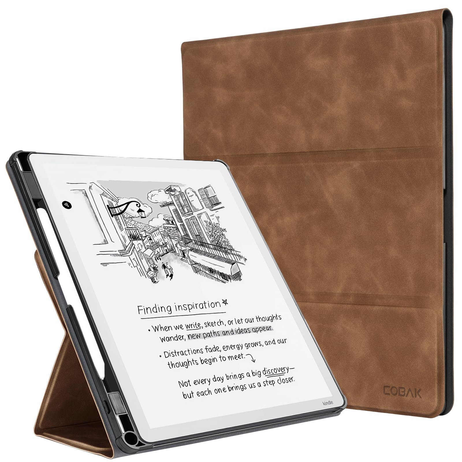 CoBak Stand Case for Kindle Scribe - Premium Folio Leather Cover with Pen Holder, Auto Sleep/Wake - Compatible with 10.2 Inch Kindle Scribe (2022/2024 Release)