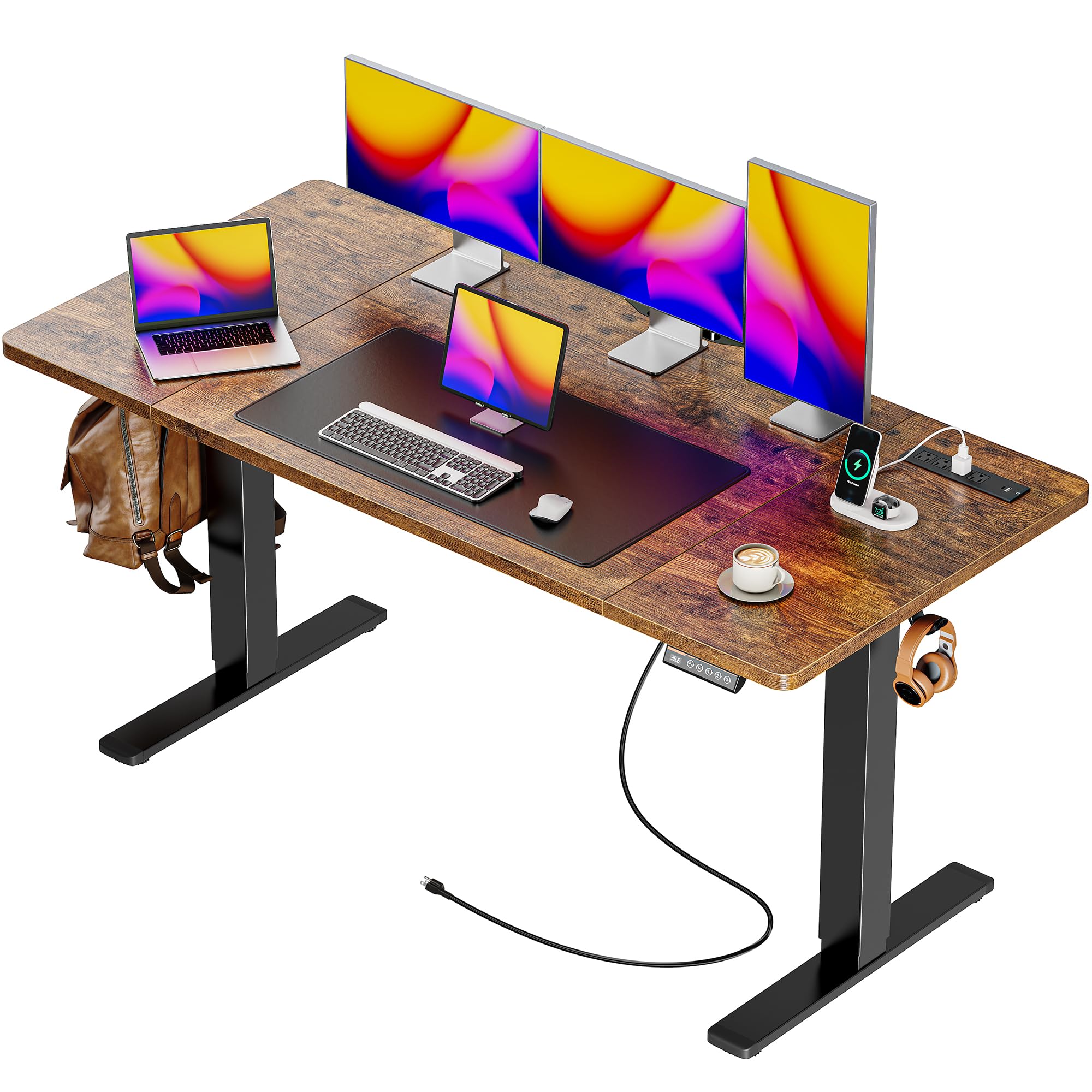 Huuger 48 x 28 Large Electric Standing Desk, Height Adjustable Desk, 27.6" Deep Desktop, Stand up Gaming, 2 Hooks, 3 Preset Heights, for Home Office, Black