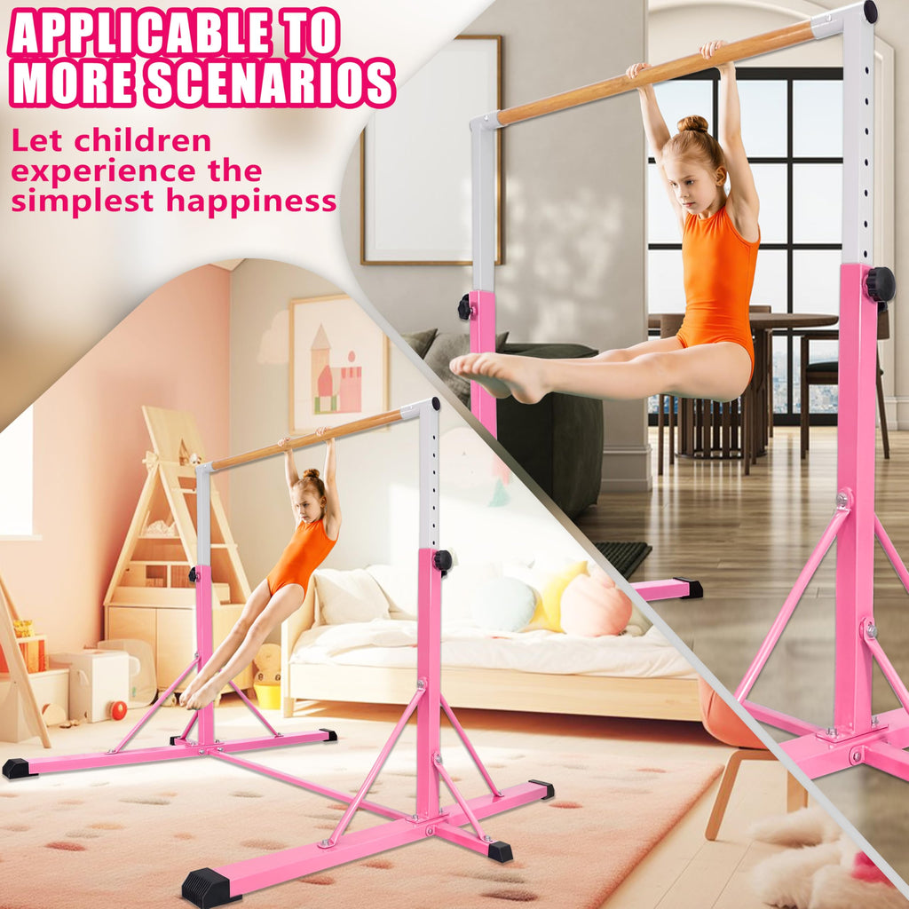 FC FUNCHEER Gymnastics Bar for Kids Ages 3-15, 35" to 60" Adjustable Height, 4FT Wide Base - Professional Kip Bar with 360° Stability & Fiberglass Crossbar, Easy Fold&Solid Design for Home Training