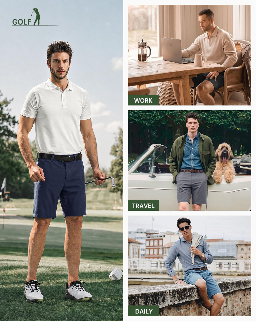 33,000ft Men's Golf Shorts 9" Dry Fit Stretch Golf Short UPF 50+ Lightweight Flat Front Golf Shorts with Pockets