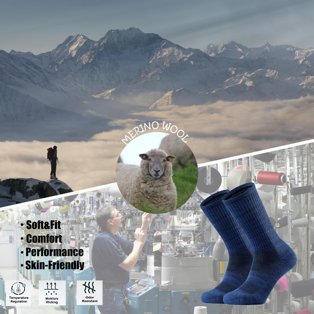 Ortis Men's Extra-Fine Merino Wool Cushioned Crew Socks with Light Weight Moisture Control Comfy for Men Outdoor Hiking Hiker