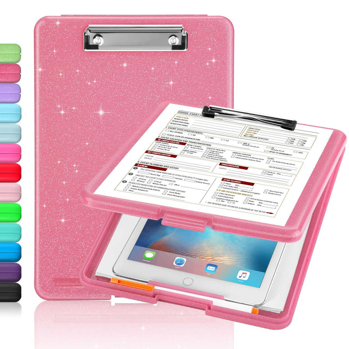 Sooez Clipboard with Storage, Plastic Storage Clipboards with Low Profile Clip, Nursing Clip Boards Foldable, Hanging Clipboard Case for Work, Teacher, Classroom Must Haves, Office School Supplies