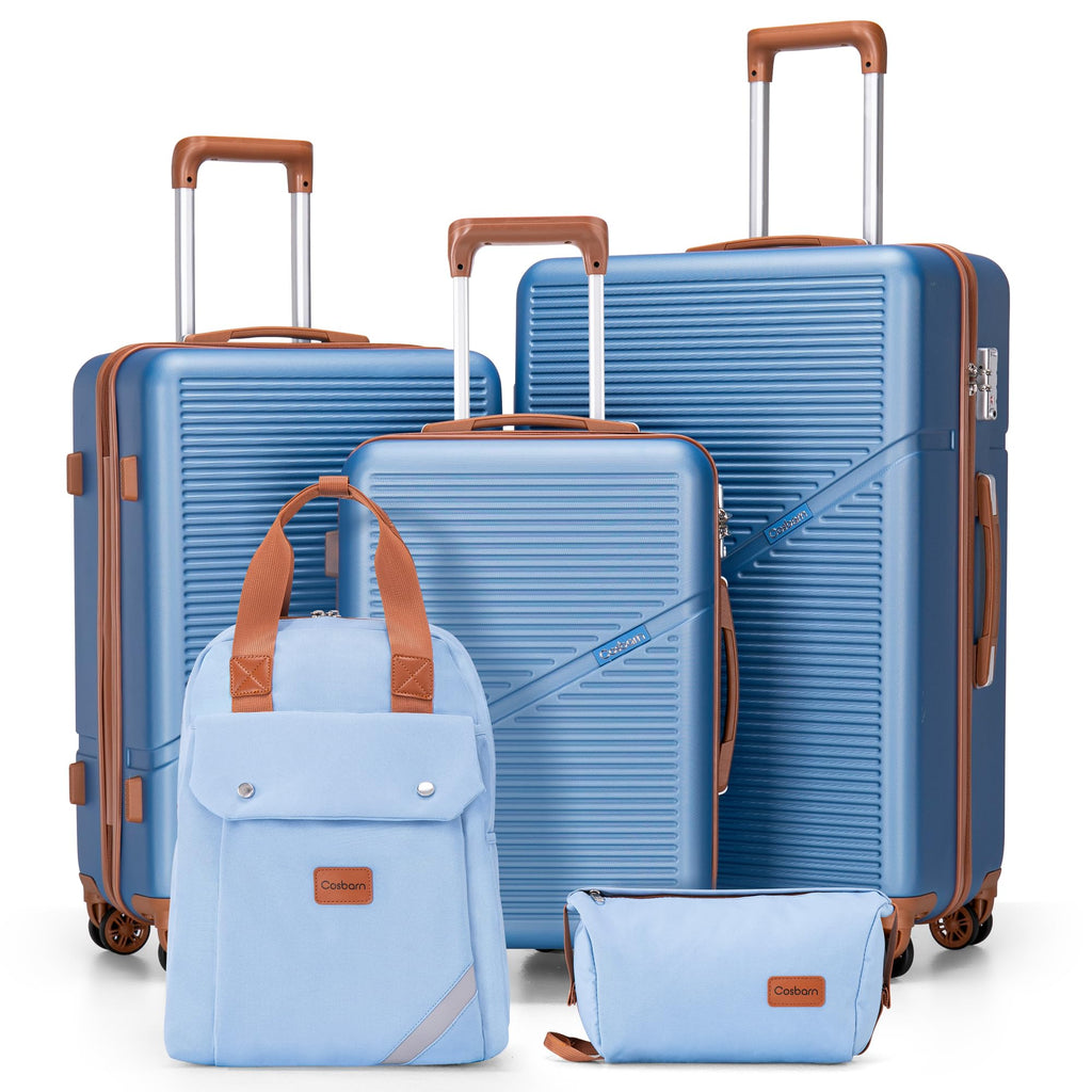 Cosbarn Luggage Sets 5 Piece Suitcases with Wheels, Suitcase Set ABS Hard Case Luggage with TSA Lock Spinner Wheels Durable Travel Luggage (5-Piece Set(20"/24"/28"))