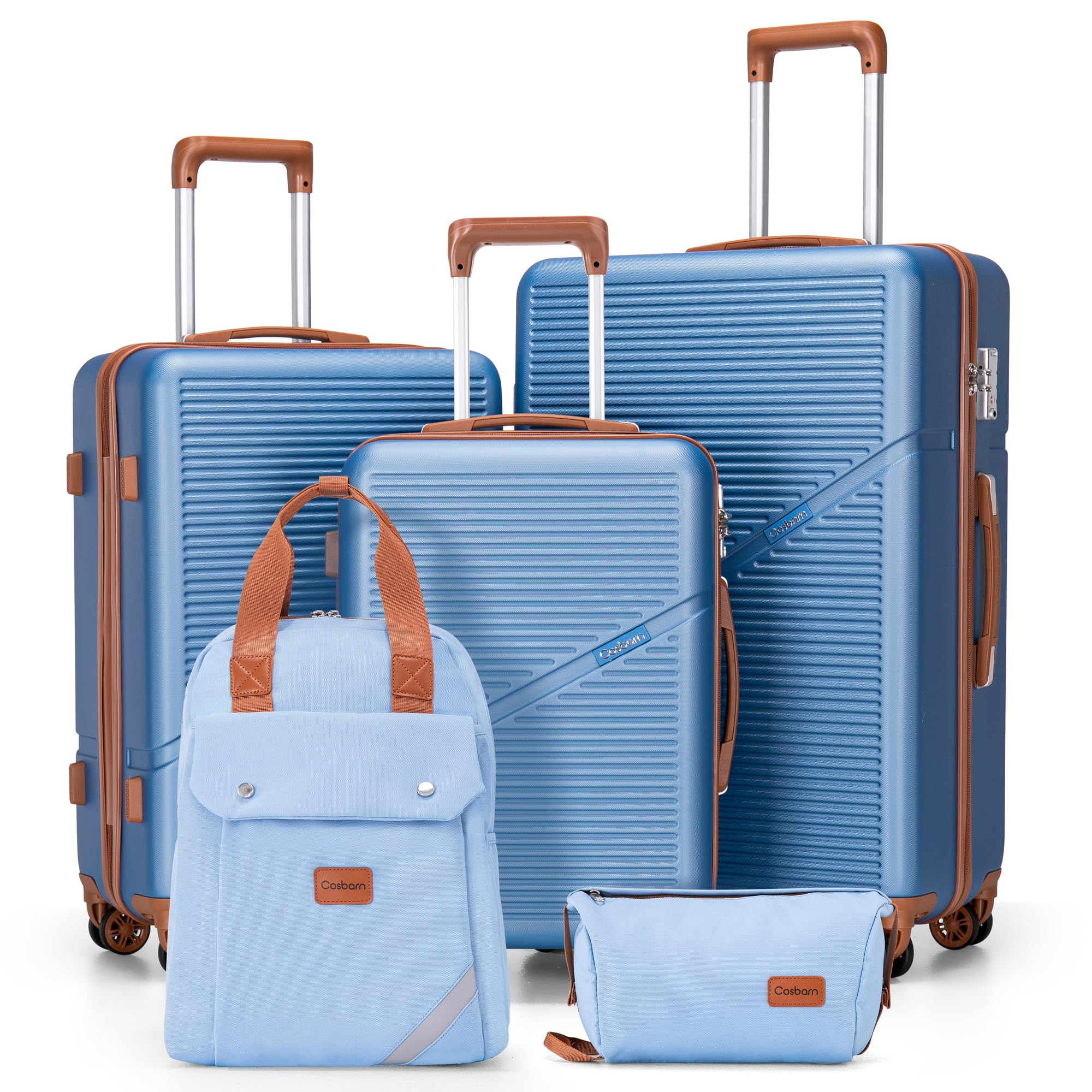 Cosbarn Luggage Sets 5 Piece Suitcases with Wheels, Suitcase Set ABS Hard Case Luggage with TSA Lock Spinner Wheels Durable Travel Luggage (5-Piece Set(20"/24"/28"))